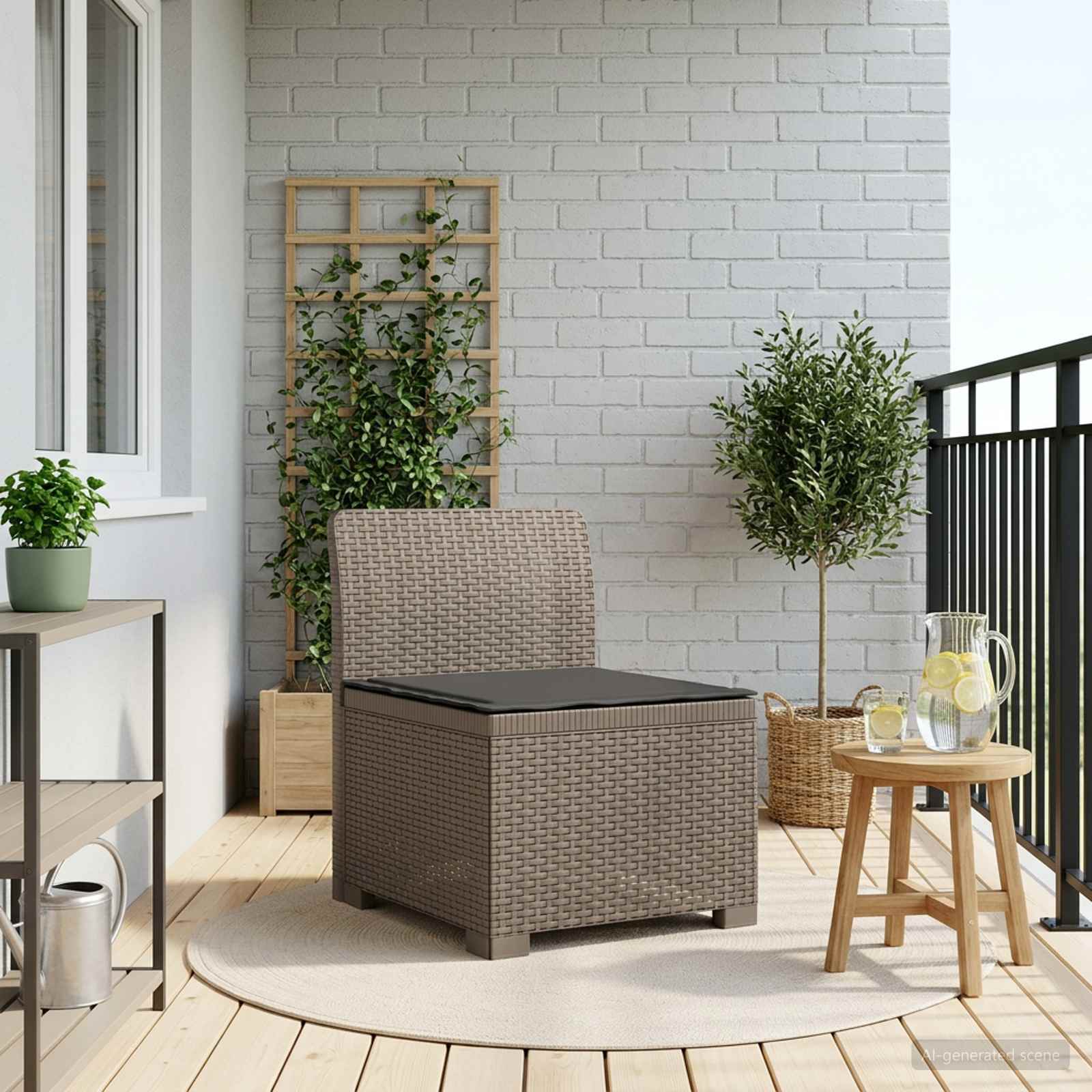 1-Sitzer Garten-Sofa mit Kissen Rattan-Look PP Hellgrau