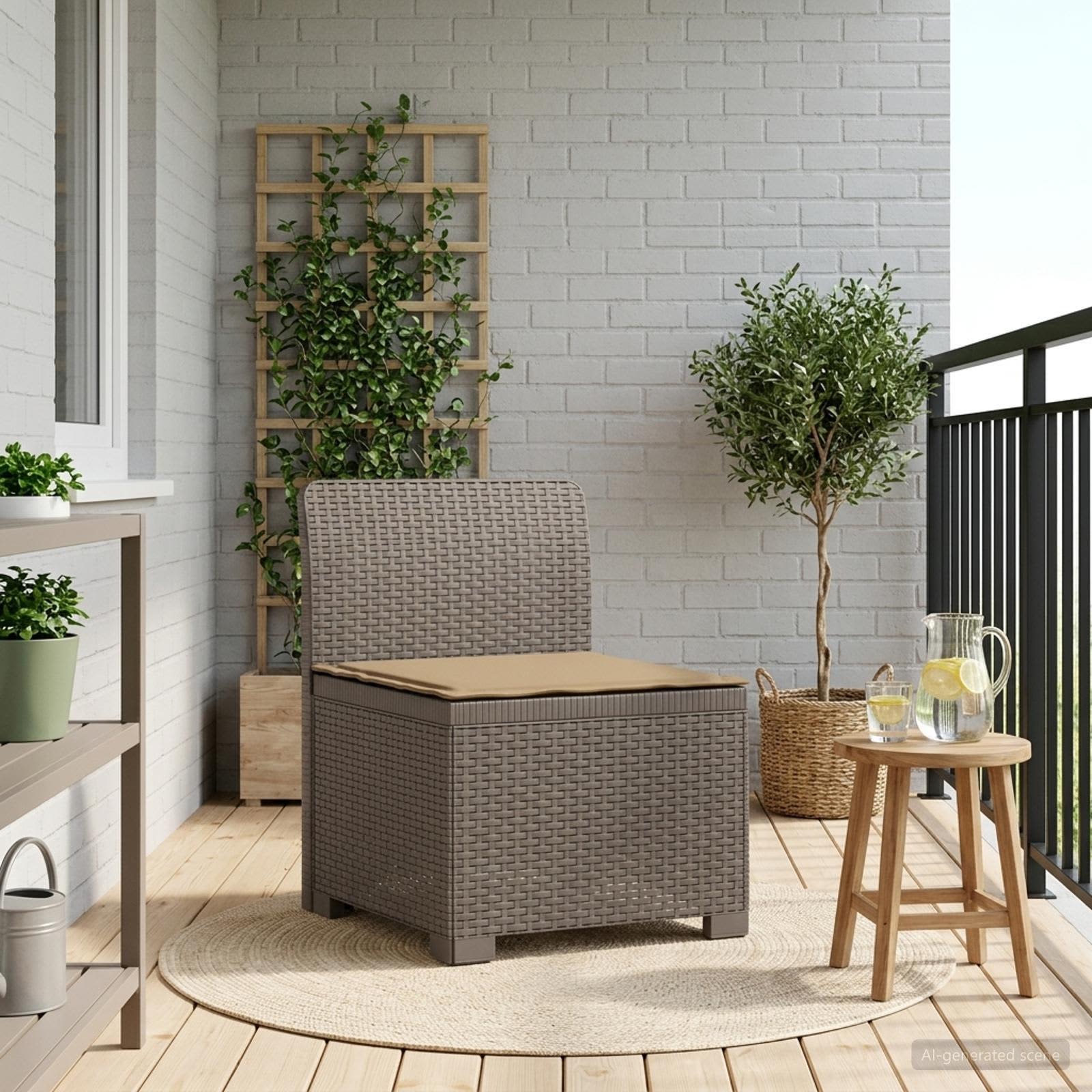 1-Sitzer Garten-Sofa mit Kissen Rattan-Look PP Hellgrau