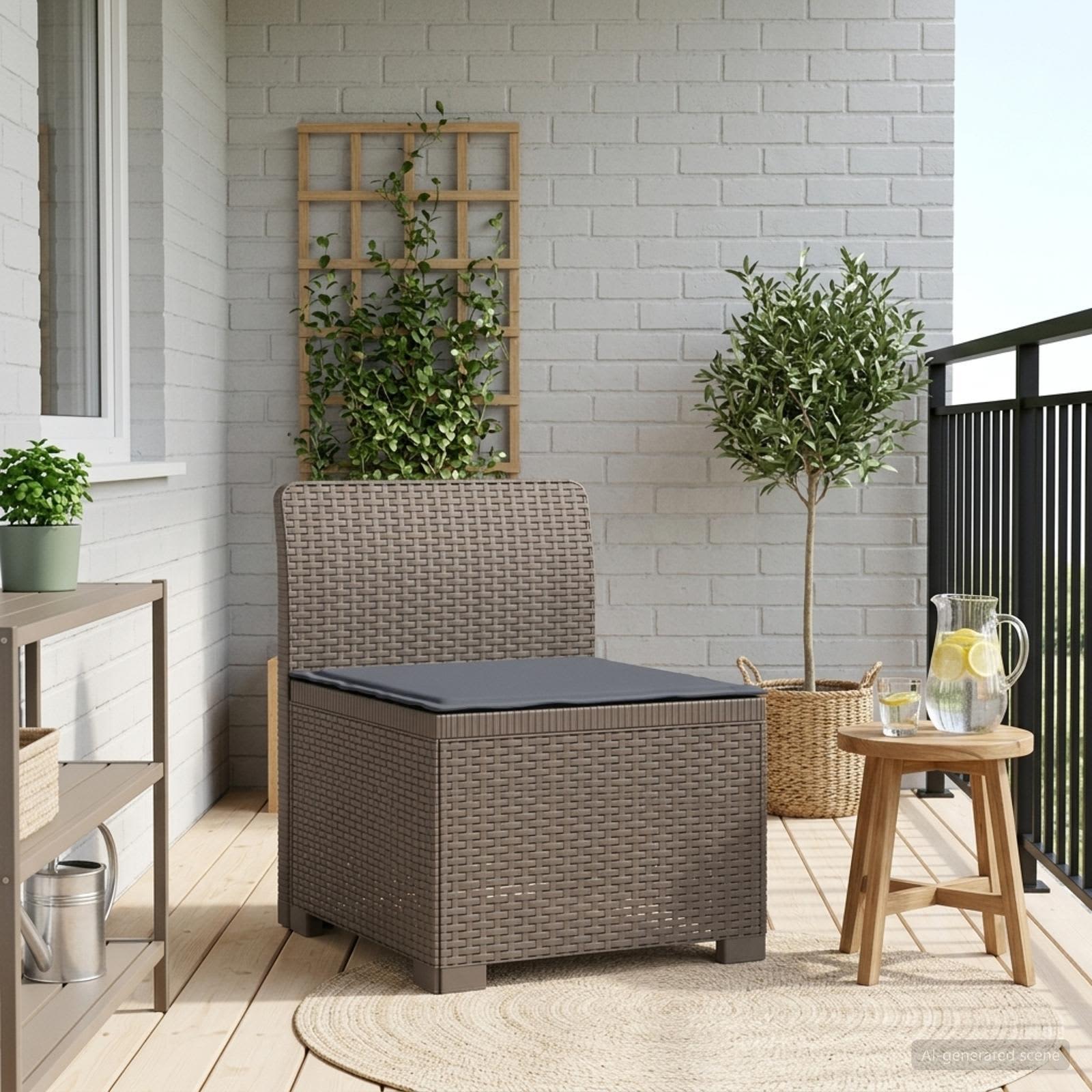 1-Sitzer Garten-Sofa mit Kissen Rattan-Look PP Hellgrau