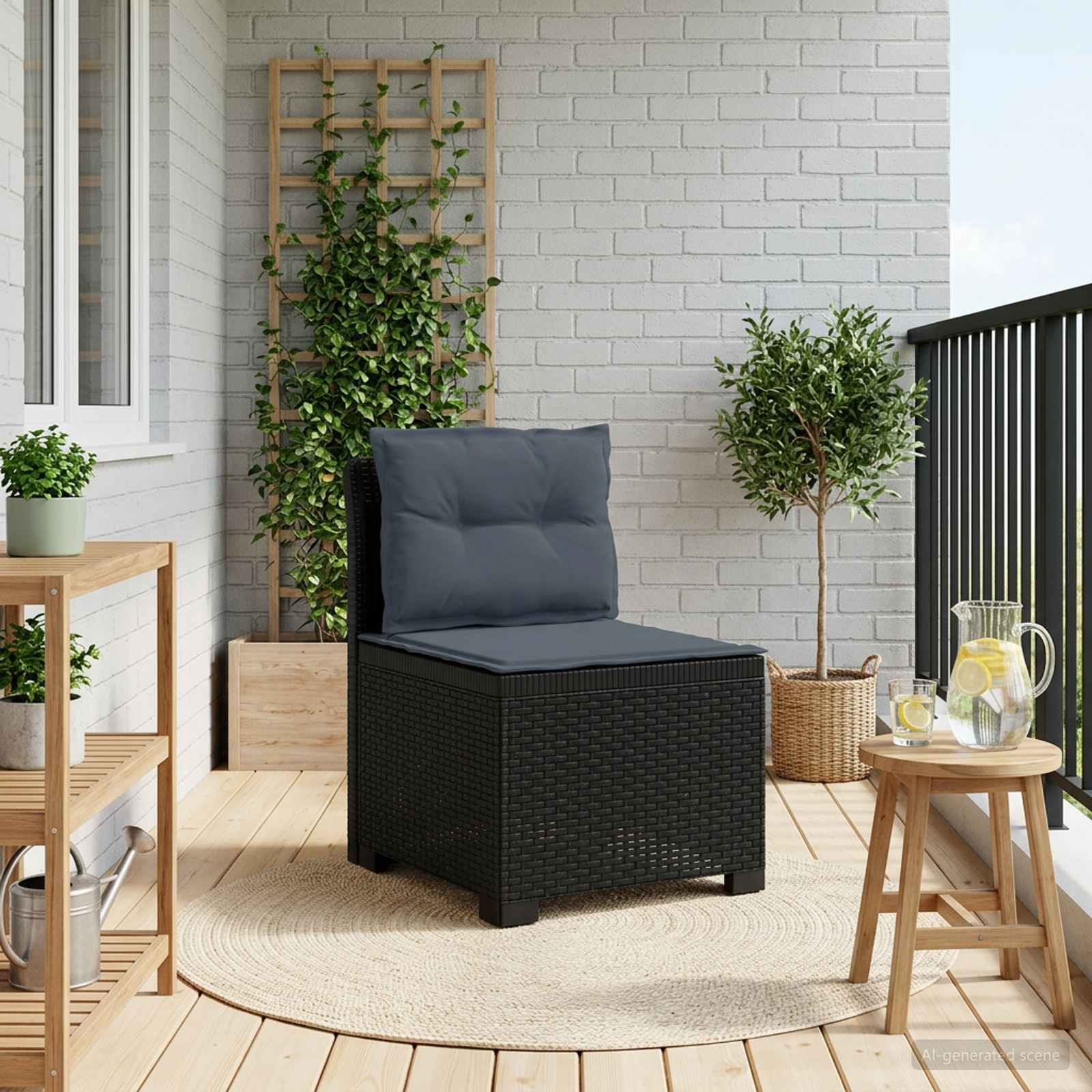 1-Sitzer Garten-Sofa mit Kissen Rattan-Look PP Anthrazit