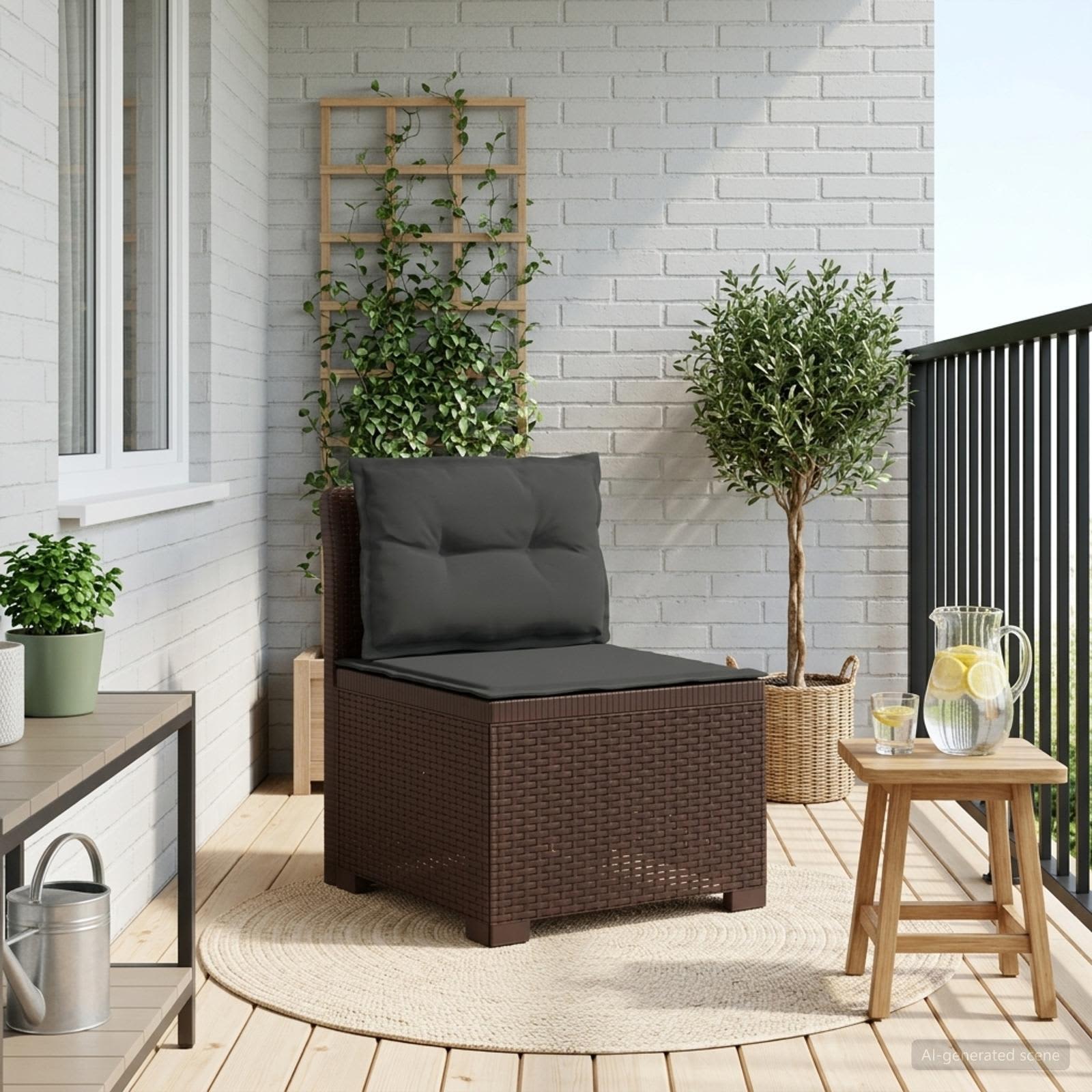 1-Sitzer Garten-Sofa mit Kissen Rattan-Look PP Braun
