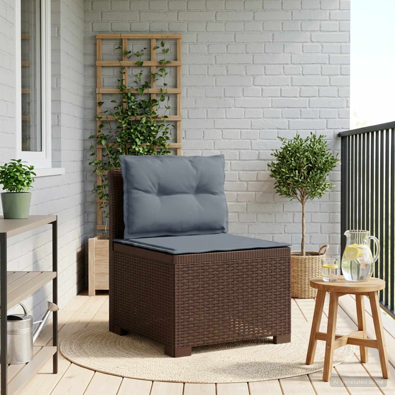 1-Sitzer Garten-Sofa mit Kissen Rattan-Look PP Braun