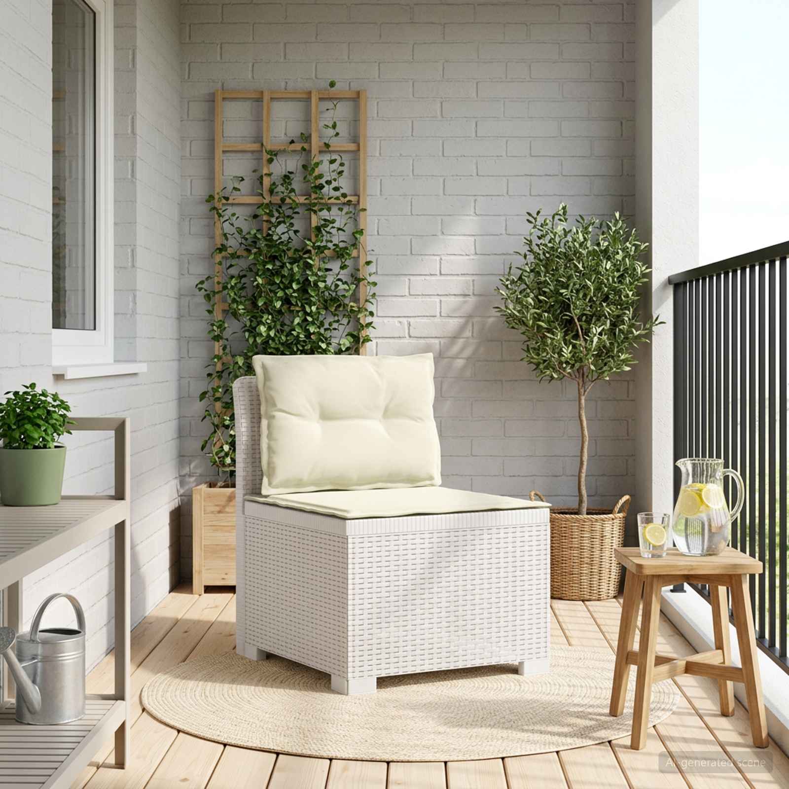 1-Sitzer Garten-Sofa mit Kissen Rattan-Look PP Weiß