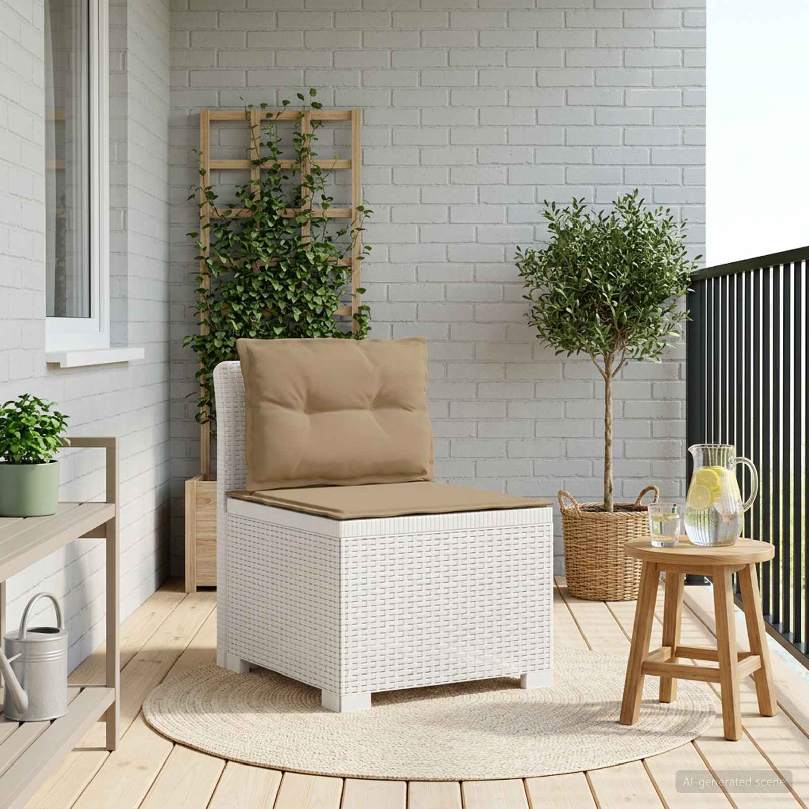 1-Sitzer Garten-Sofa mit Kissen Rattan-Look PP Weiß