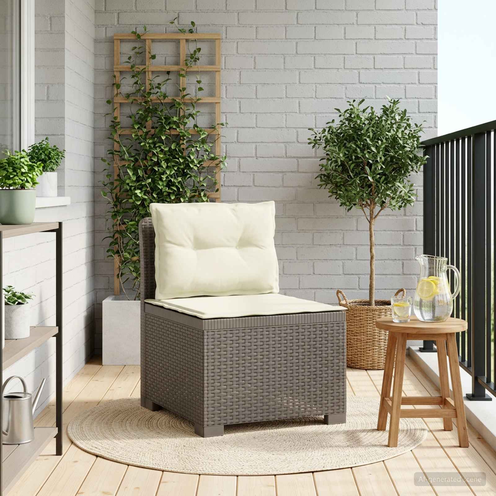 1-Sitzer Garten-Sofa mit Kissen Rattan-Look PP Hellgrau