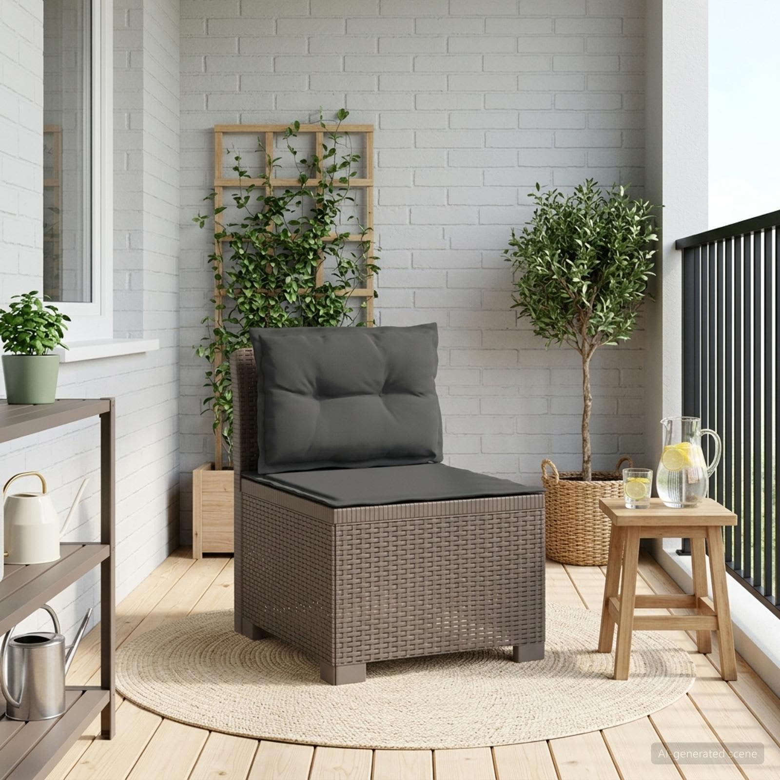 1-Sitzer Garten-Sofa mit Kissen Rattan-Look PP Hellgrau