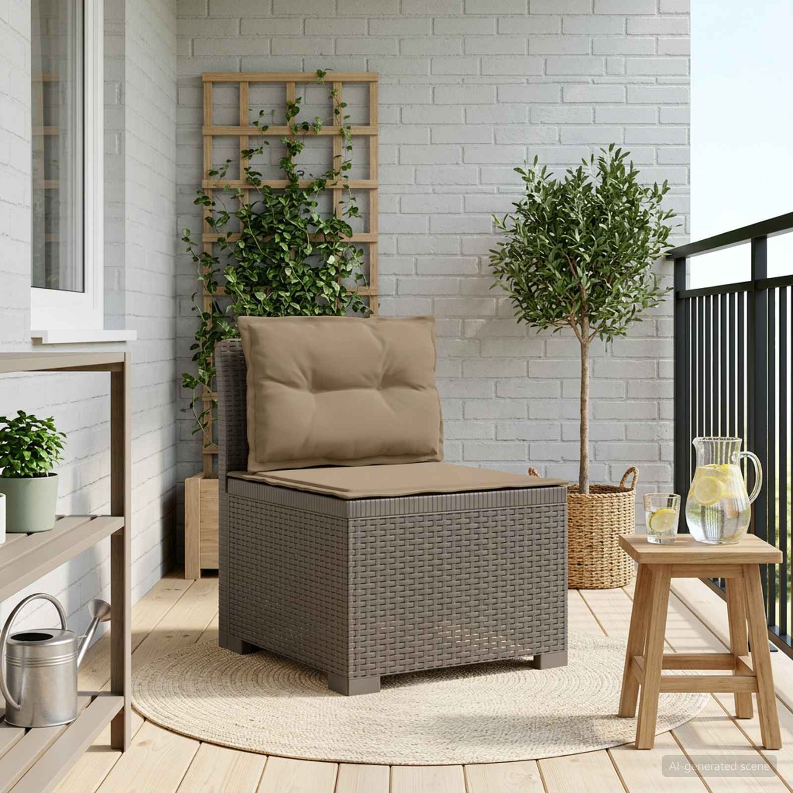 1-Sitzer Garten-Sofa mit Kissen Rattan-Look PP Hellgrau