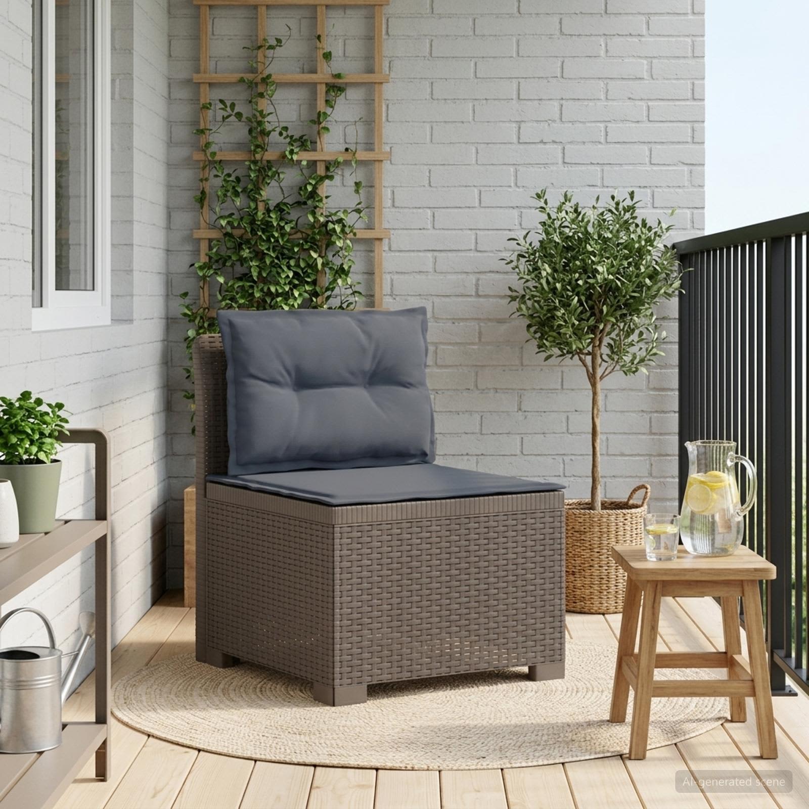 1-Sitzer Garten-Sofa mit Kissen Rattan-Look PP Hellgrau
