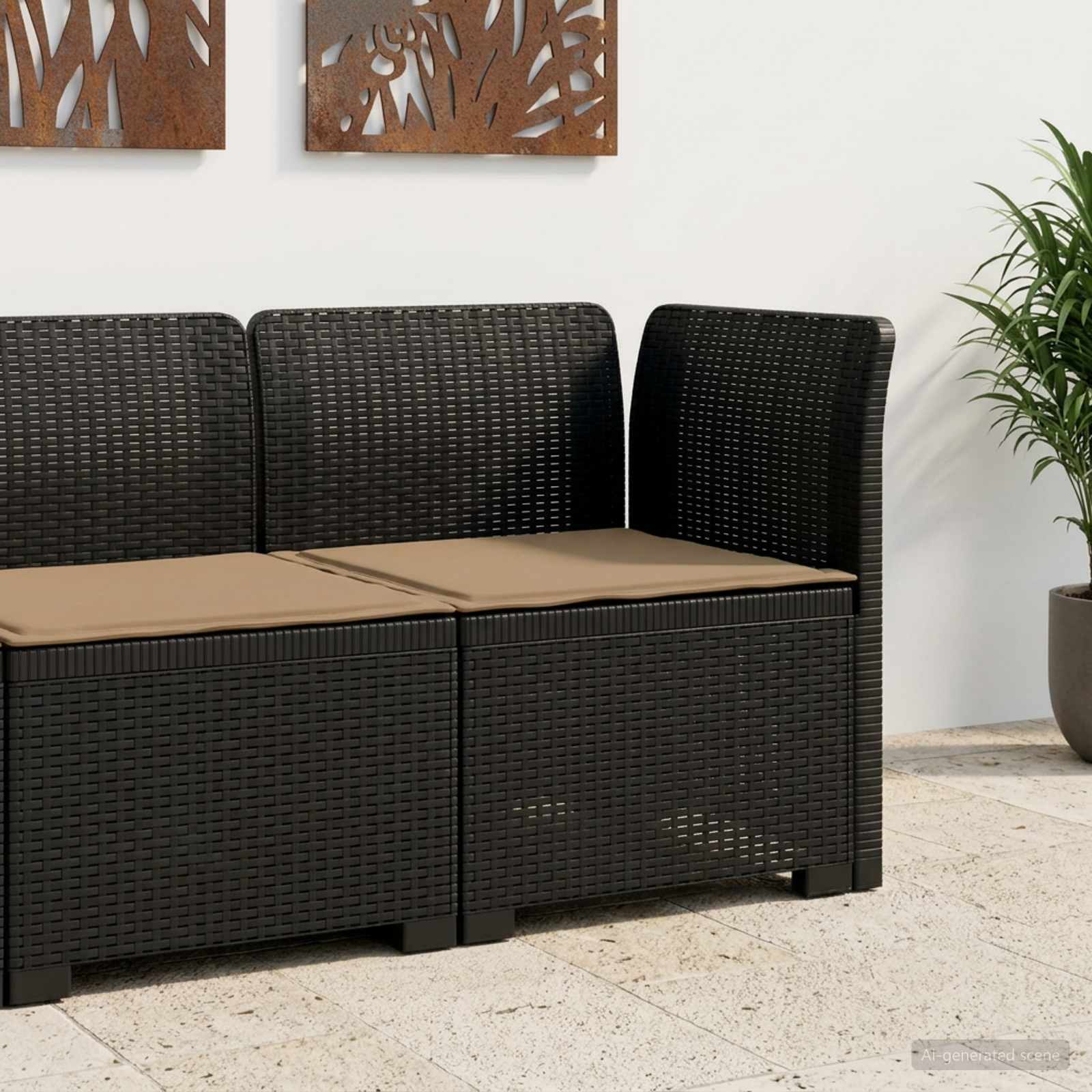 1-Sitzer Garten-Sofa mit Kissen Rattan-Look PP Anthrazit