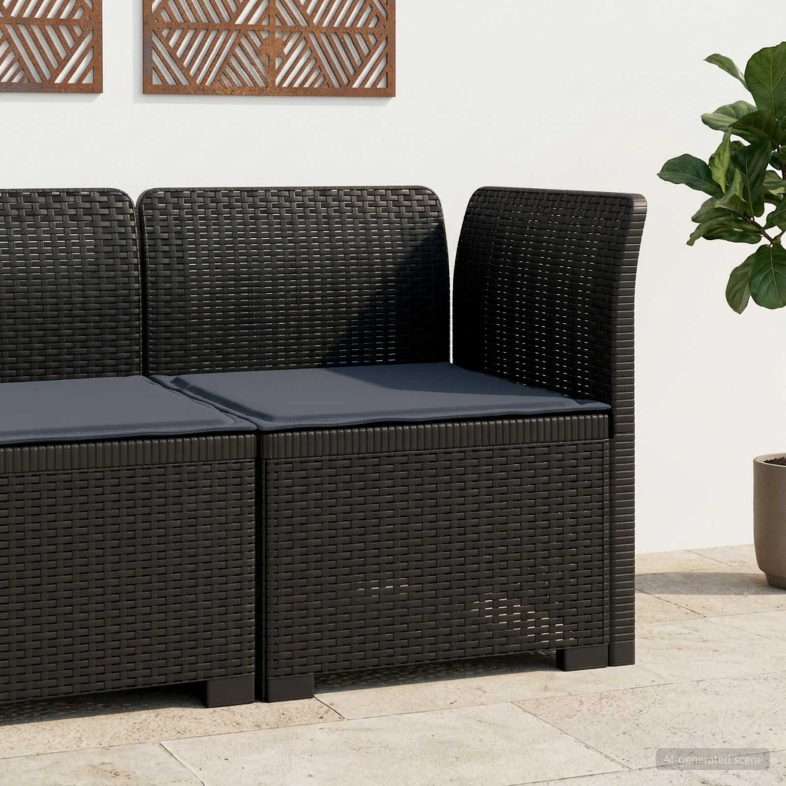 1-Sitzer Garten-Sofa mit Kissen Rattan-Look PP Anthrazit