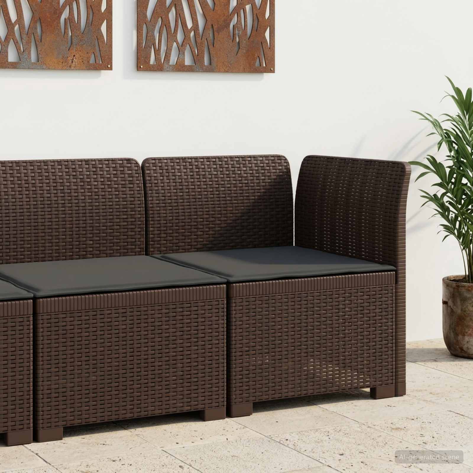 1-Sitzer Garten-Sofa mit Kissen Rattan-Look PP Braun