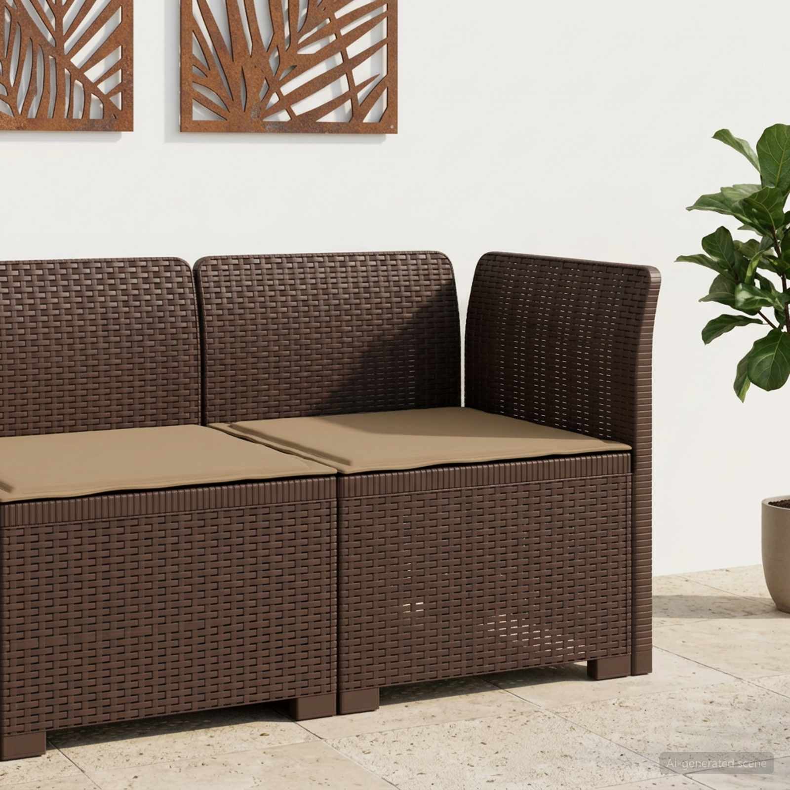 1-Sitzer Garten-Sofa mit Kissen Rattan-Look PP Braun