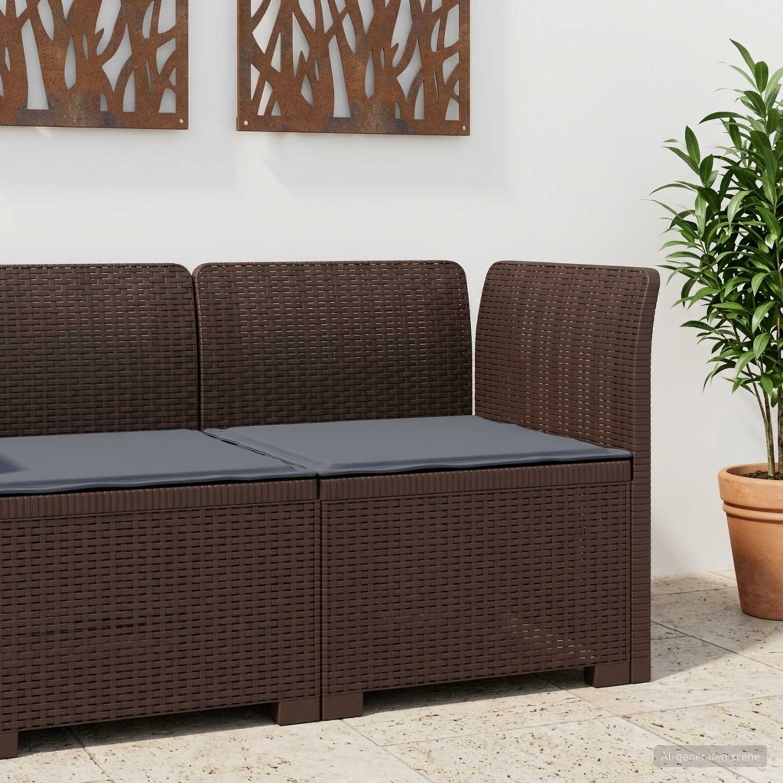 1-Sitzer Garten-Sofa mit Kissen Rattan-Look PP Braun