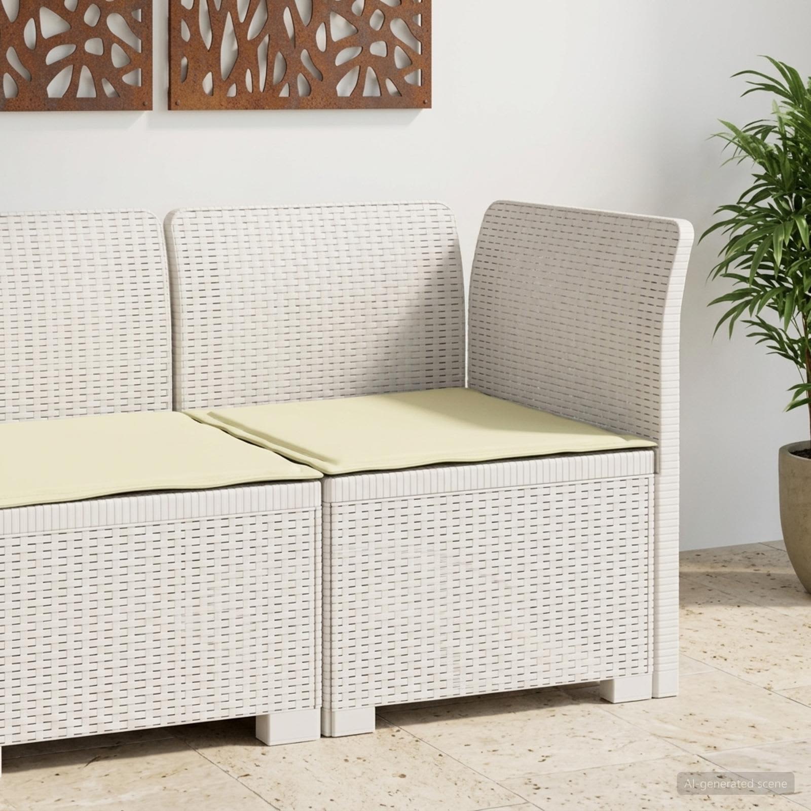 1-Sitzer Garten-Sofa mit Kissen Rattan-Look PP Weiß