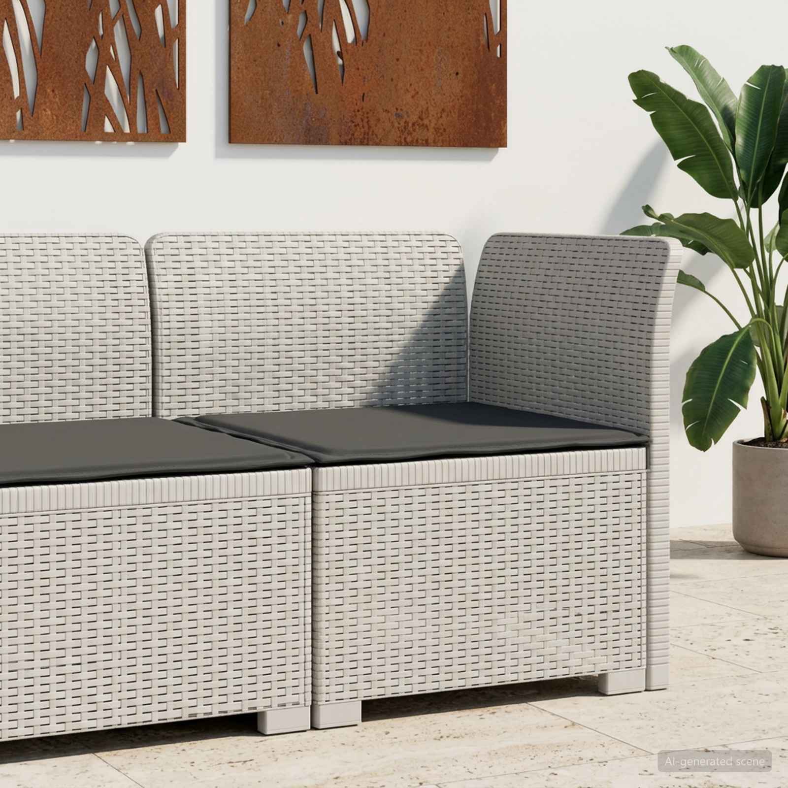 1-Sitzer Garten-Sofa mit Kissen Rattan-Look PP Weiß