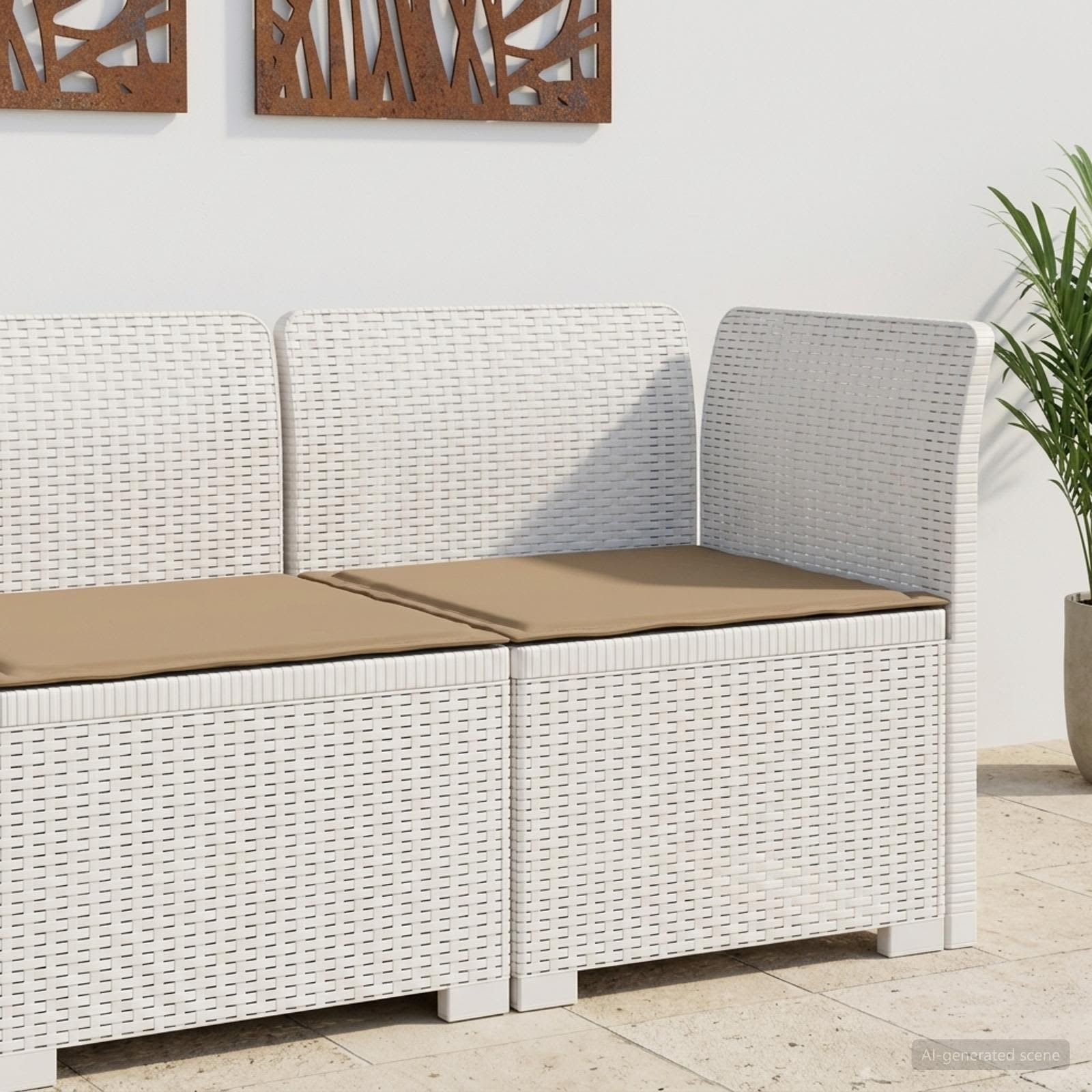 1-Sitzer Garten-Sofa mit Kissen Rattan-Look PP Weiß