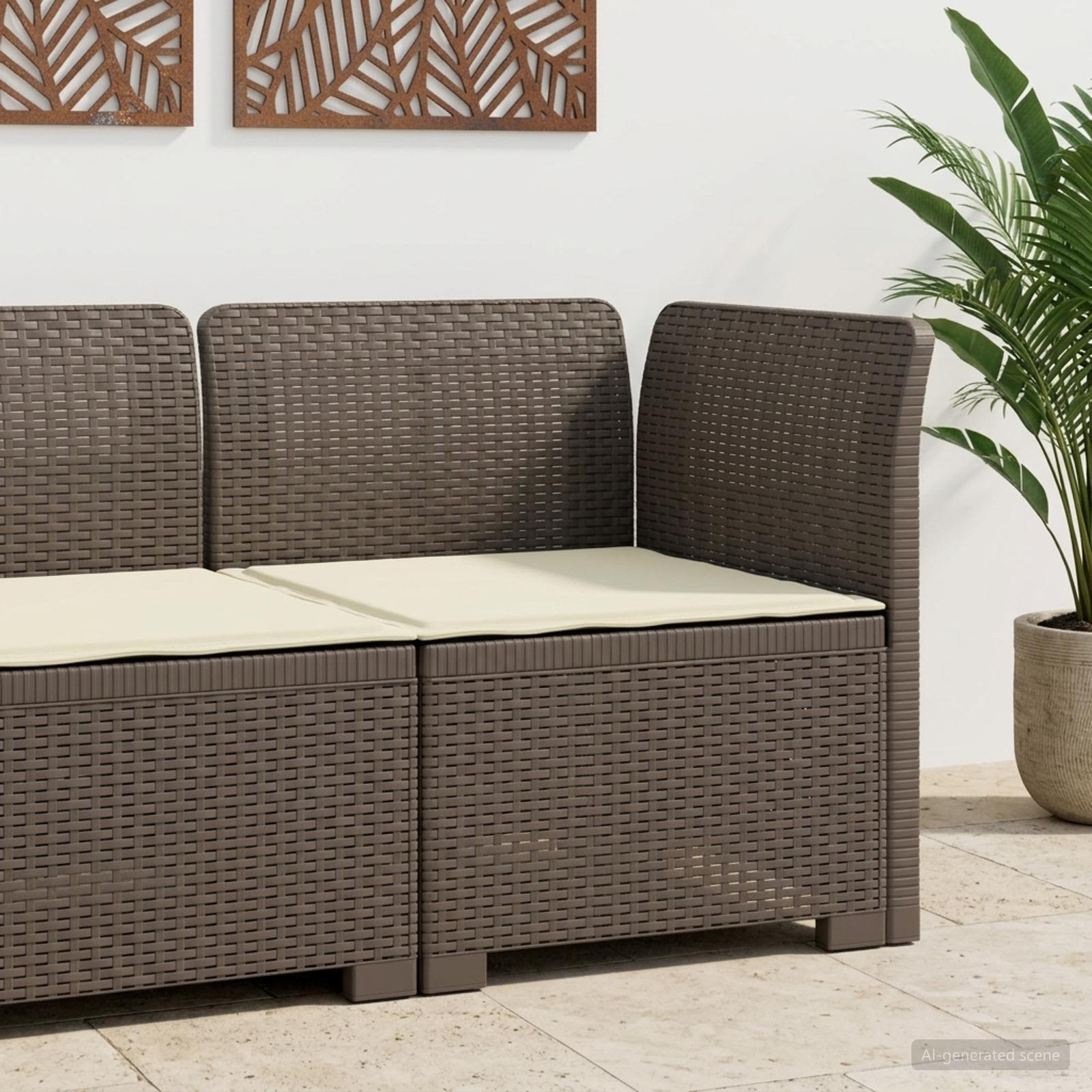 1-Sitzer Garten-Sofa mit Kissen Rattan-Look PP Hellgrau