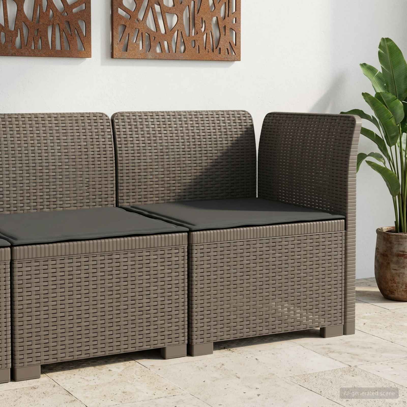 1-Sitzer Garten-Sofa mit Kissen Rattan-Look PP Hellgrau