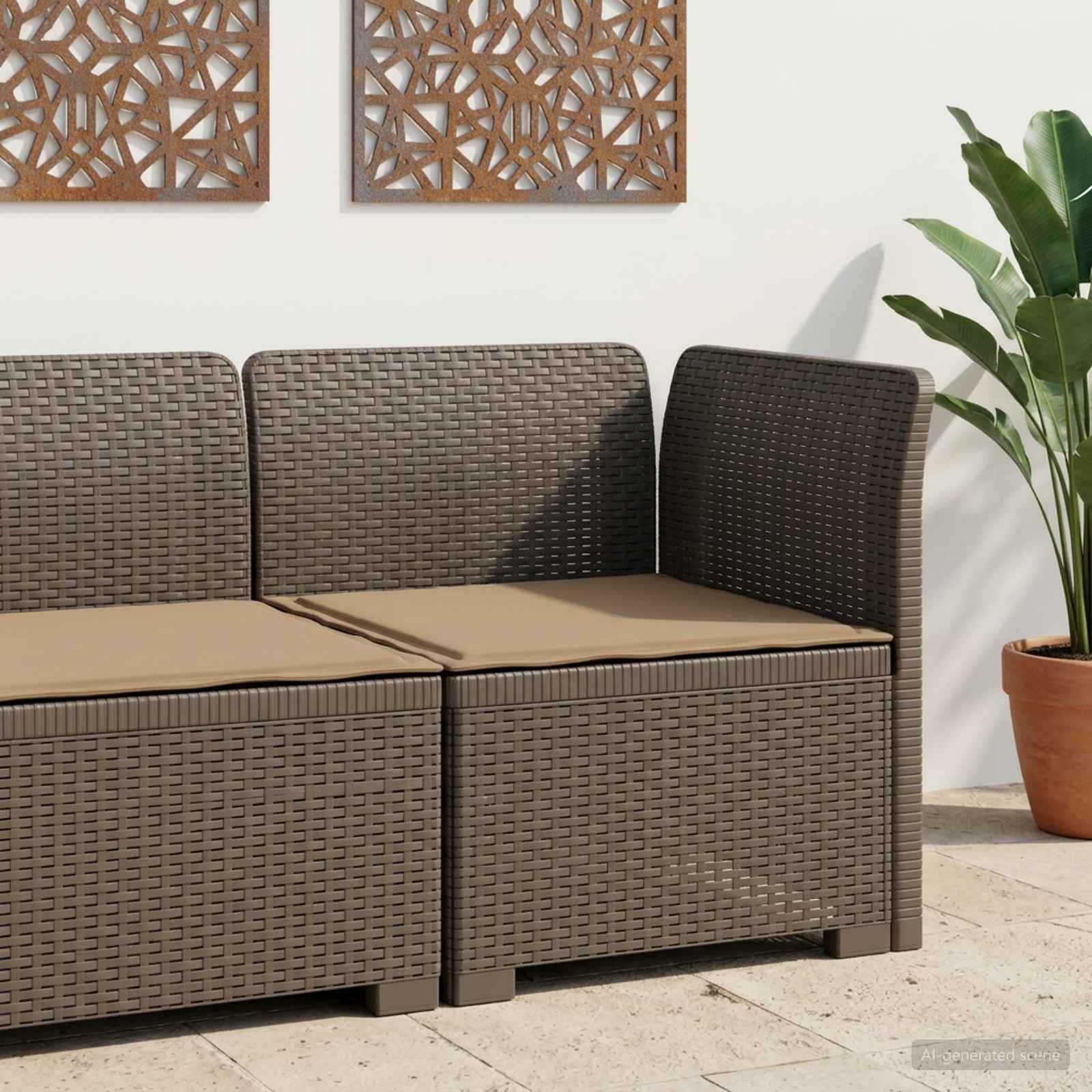 1-Sitzer Garten-Sofa mit Kissen Rattan-Look PP Hellgrau