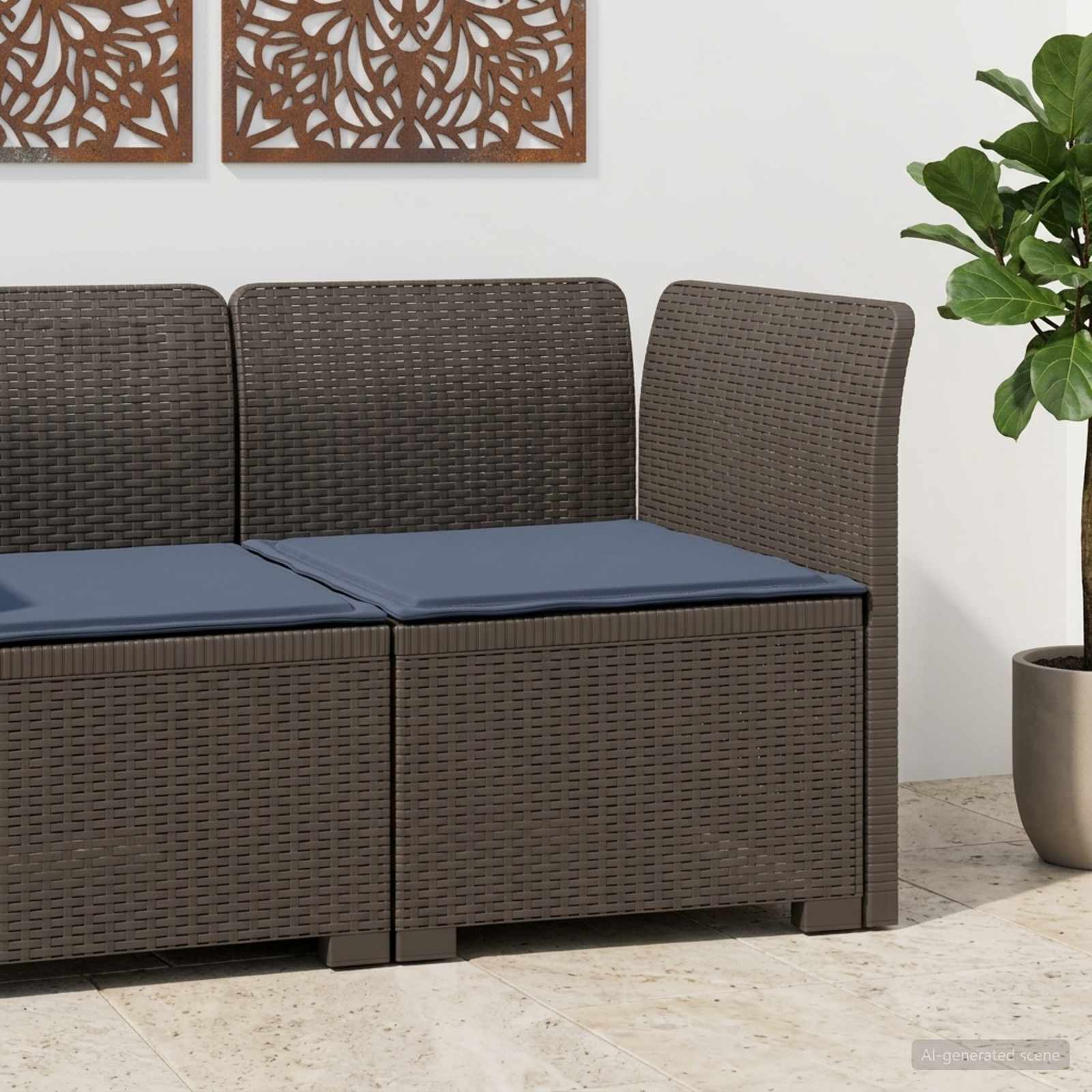 1-Sitzer Garten-Sofa mit Kissen Rattan-Look PP Hellgrau