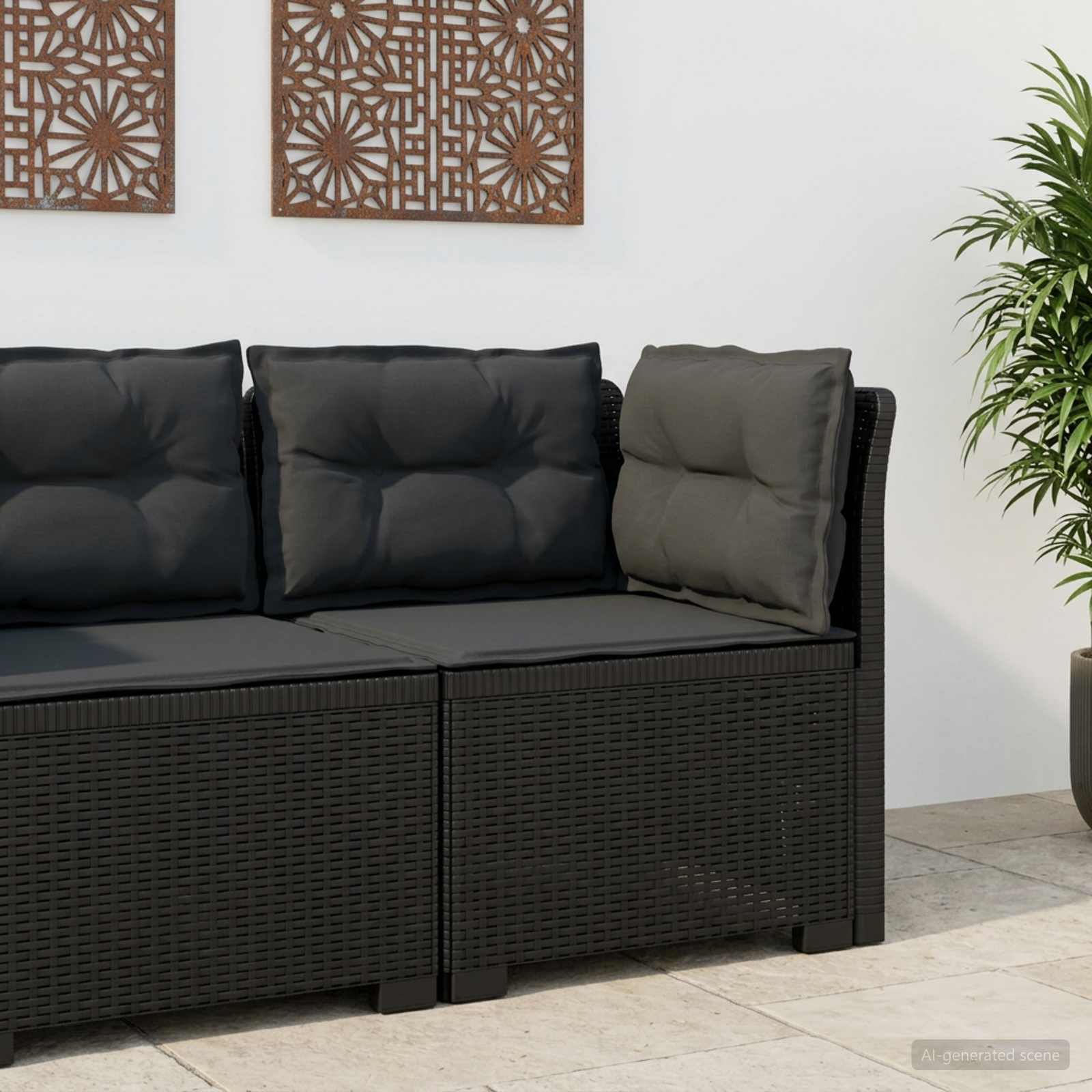 1-Sitzer Garten-Sofa mit Kissen Rattan-Look PP Anthrazit