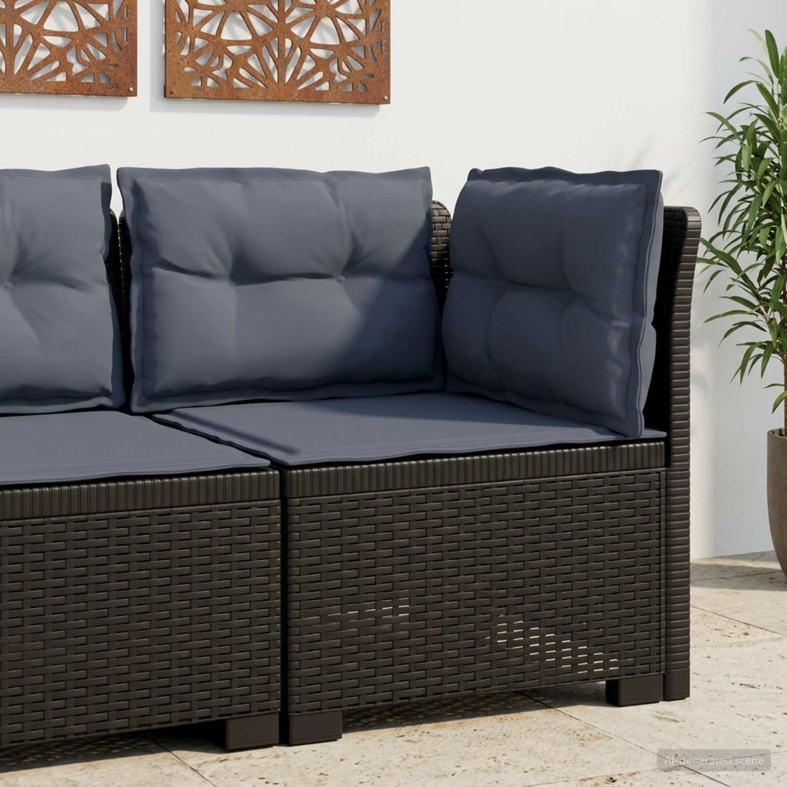 1-Sitzer Garten-Sofa mit Kissen Rattan-Look PP Anthrazit
