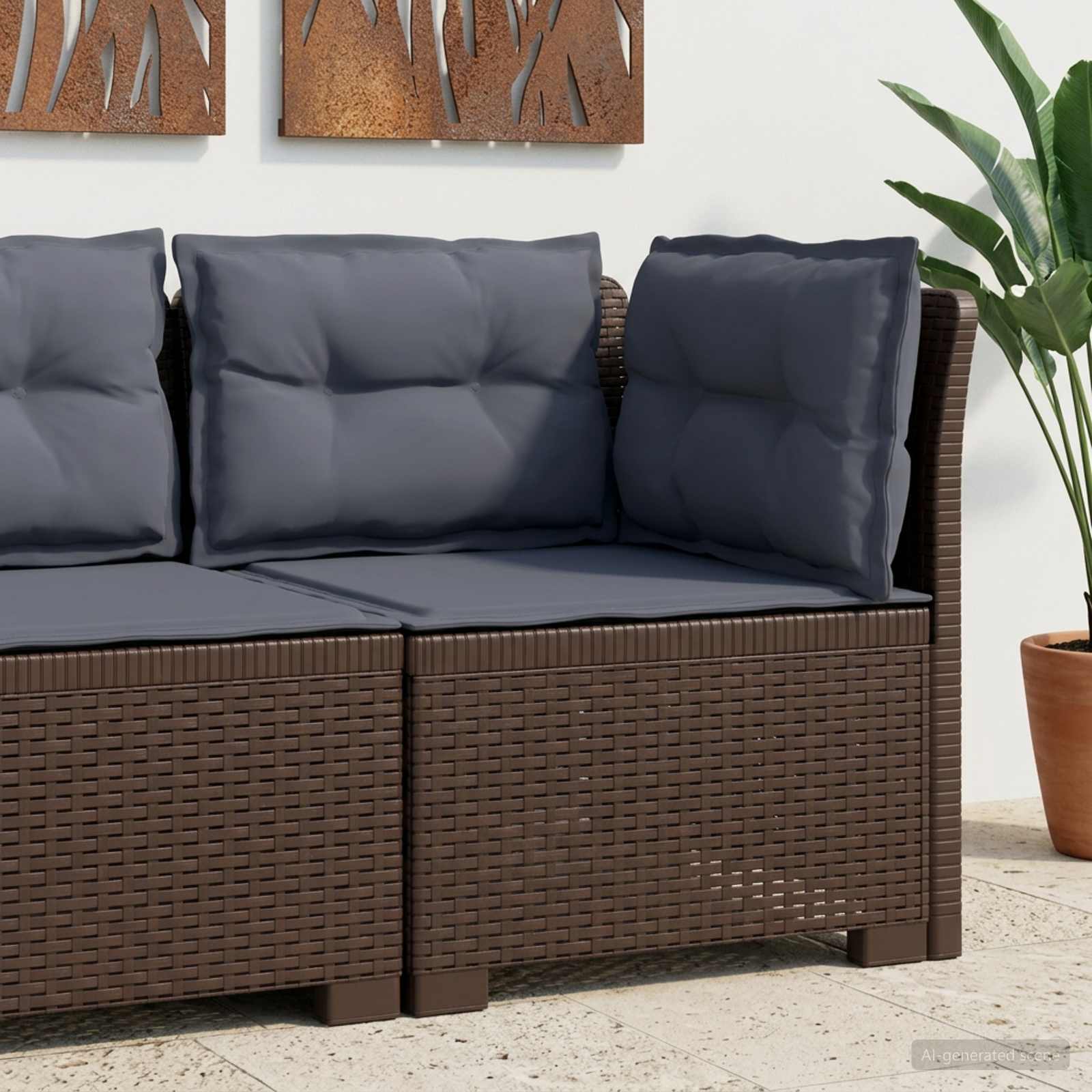 1-Sitzer Garten-Sofa mit Kissen Rattan-Look PP Braun