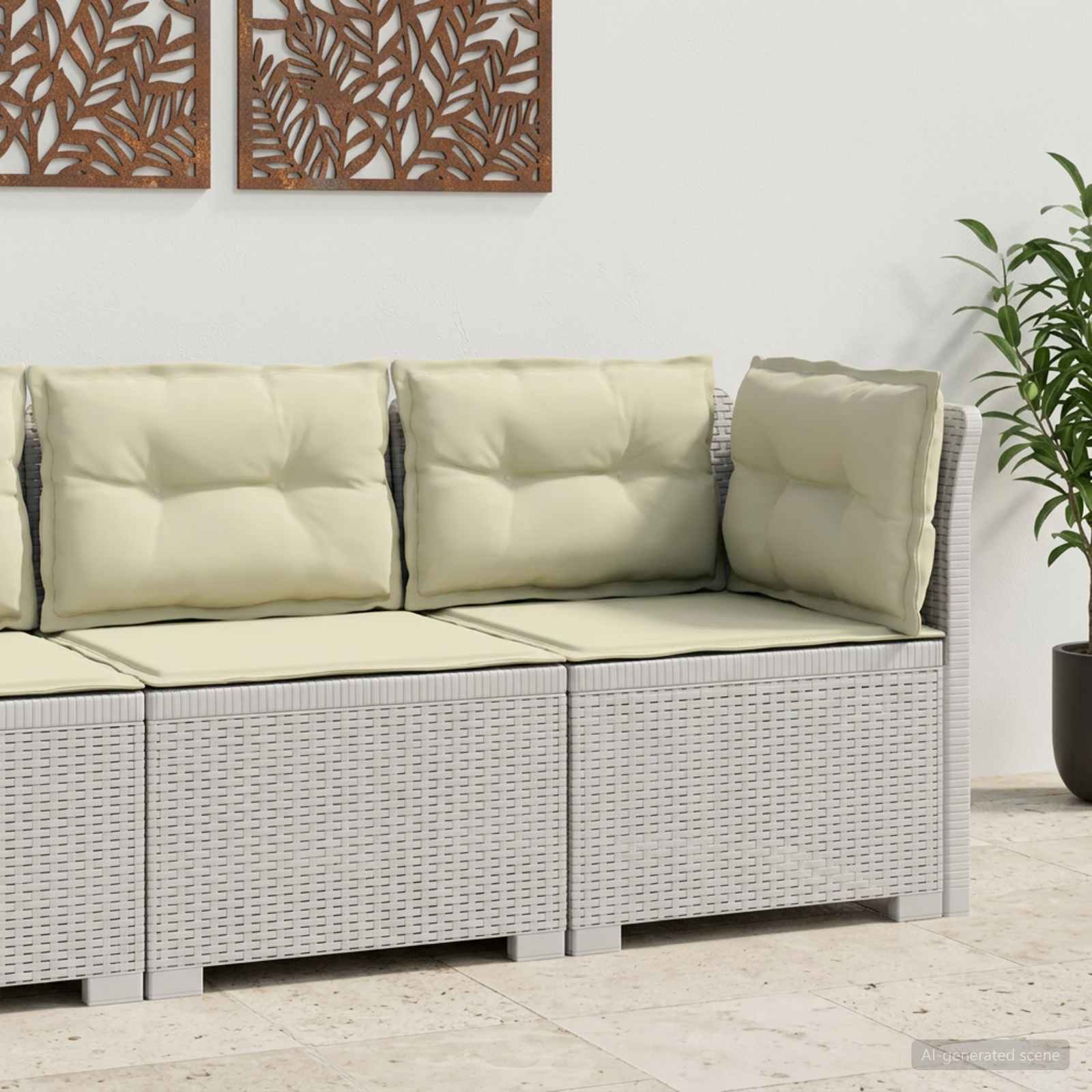 1-Sitzer Garten-Sofa mit Kissen Rattan-Look PP Weiß