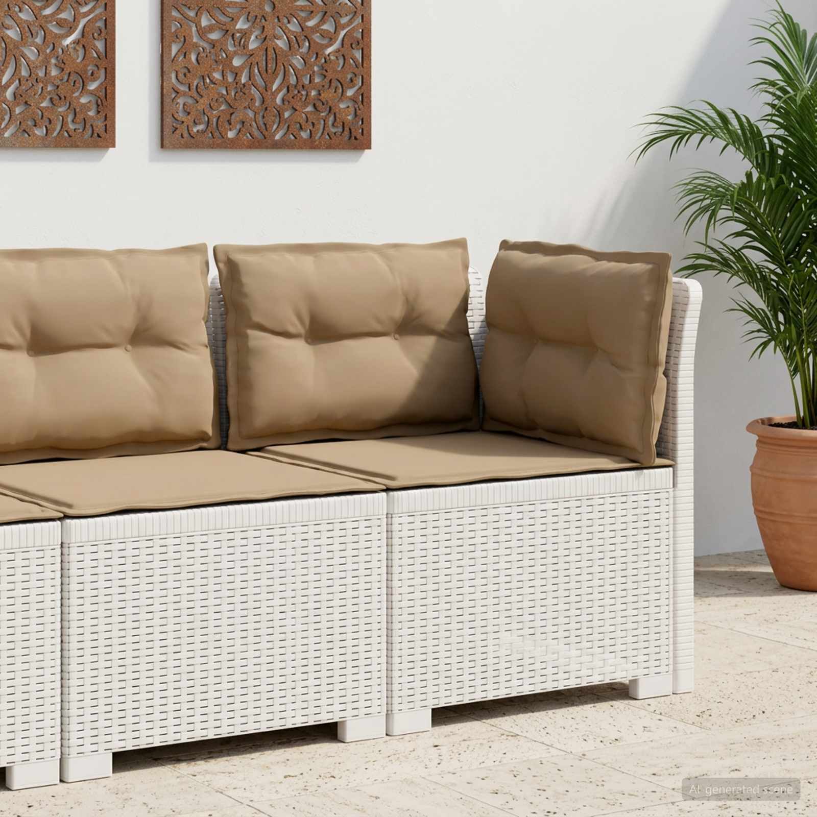 1-Sitzer Garten-Sofa mit Kissen Rattan-Look PP Weiß