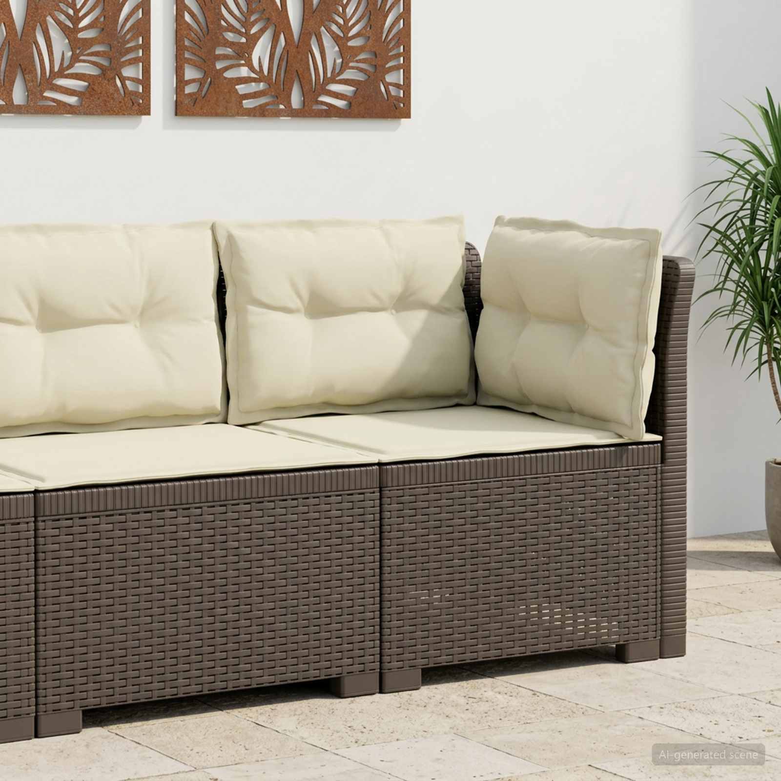 1-Sitzer Garten-Sofa mit Kissen Rattan-Look PP Hellgrau