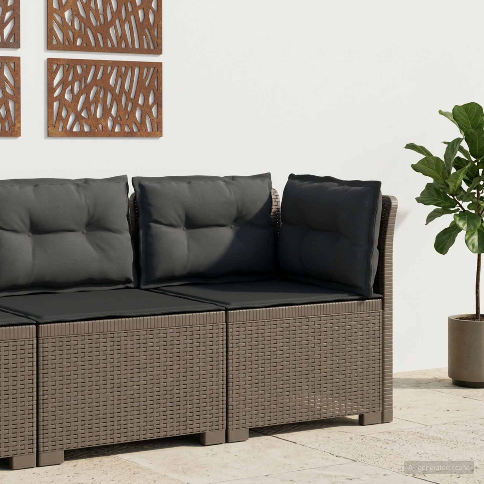 1-Sitzer Garten-Sofa mit Kissen Rattan-Look PP Hellgrau