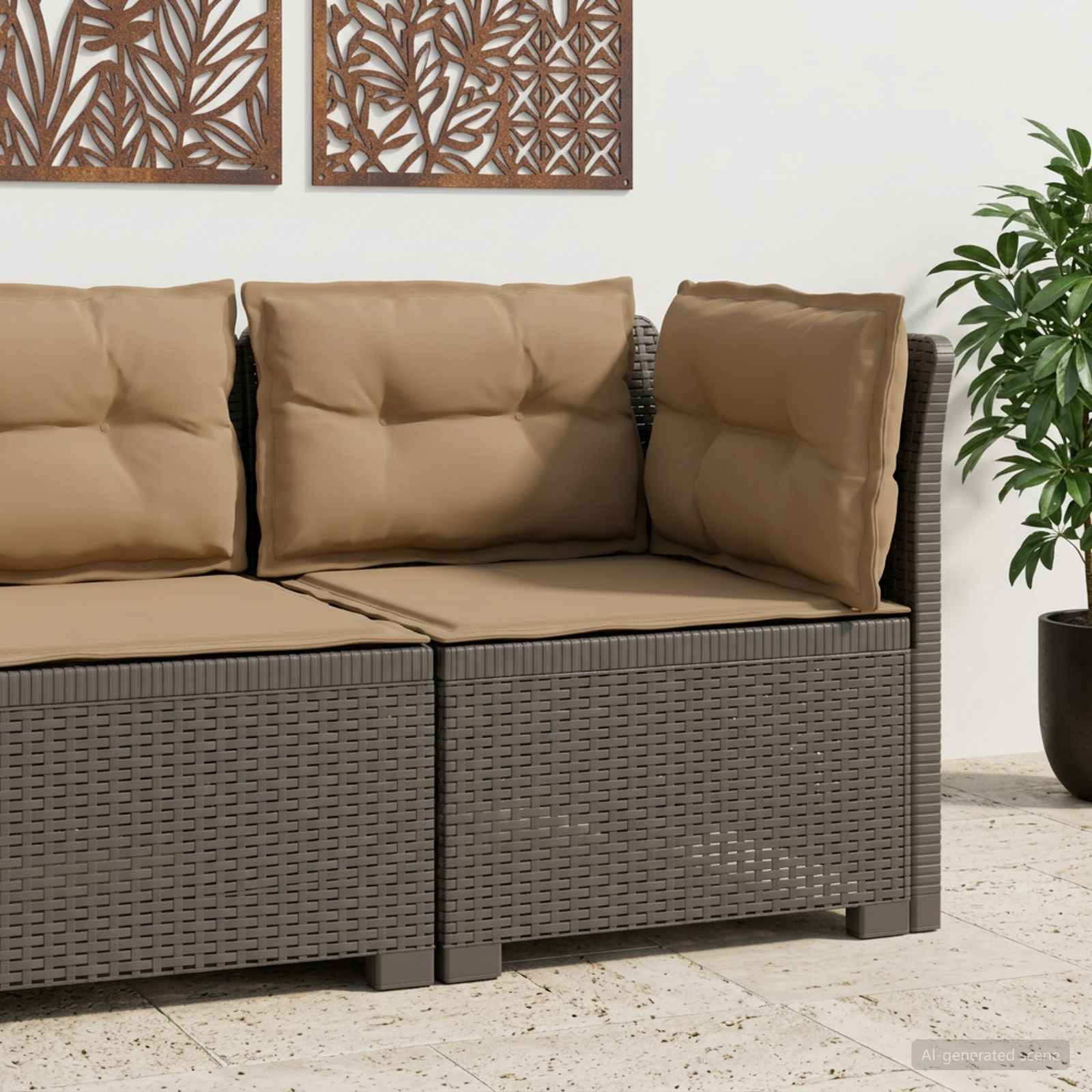 1-Sitzer Garten-Sofa mit Kissen Rattan-Look PP Hellgrau