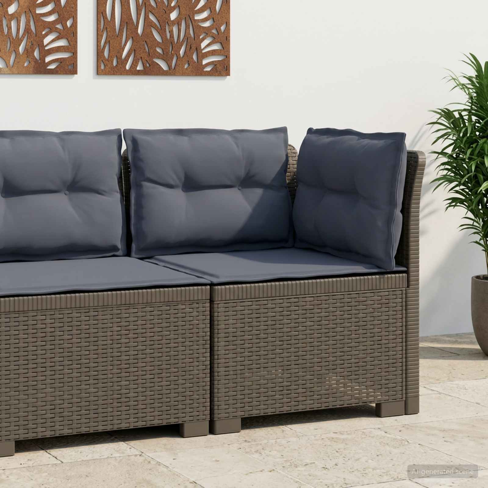 1-Sitzer Garten-Sofa mit Kissen Rattan-Look PP Hellgrau