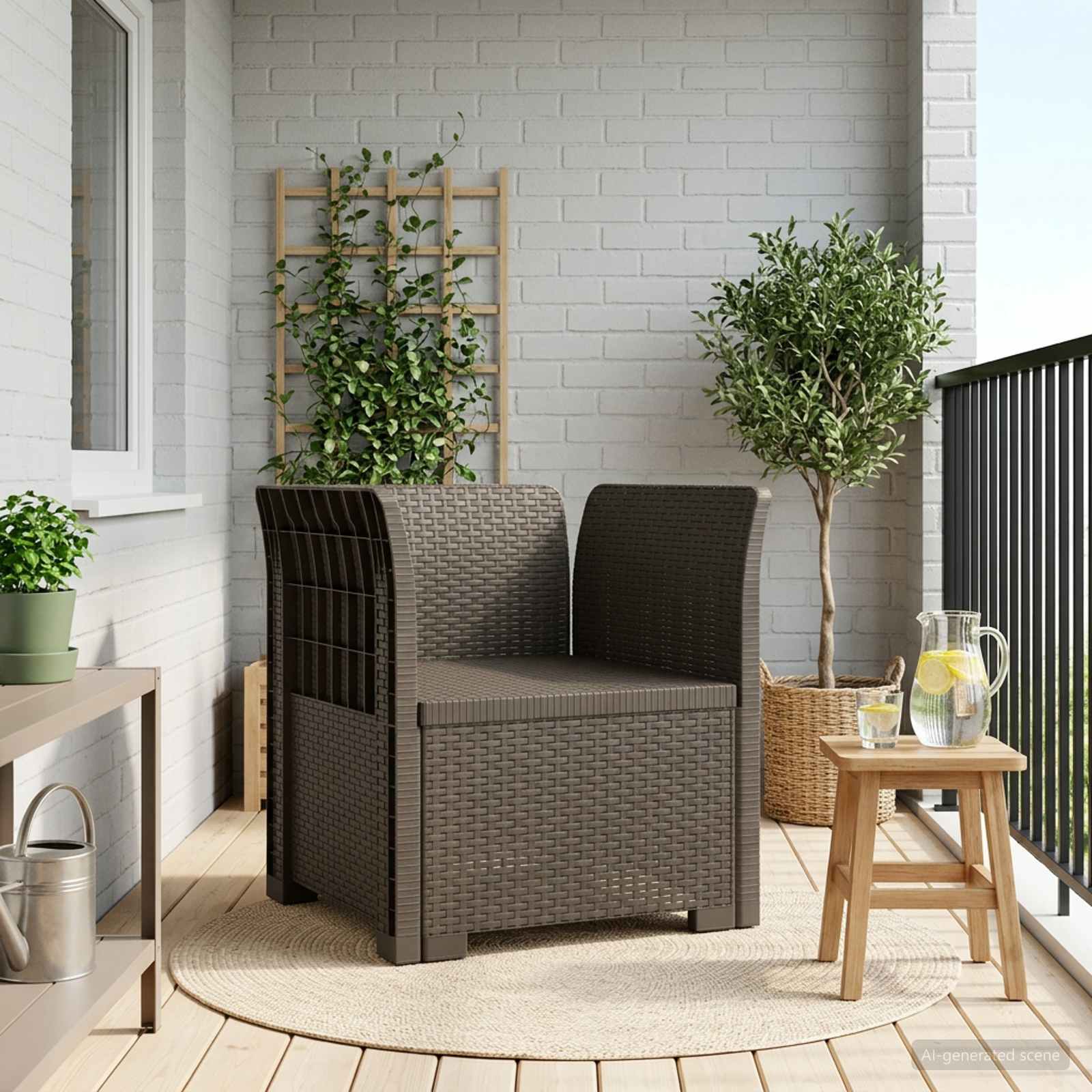 1-Sitzer Sessel Rattan-Look PP Hellgrau