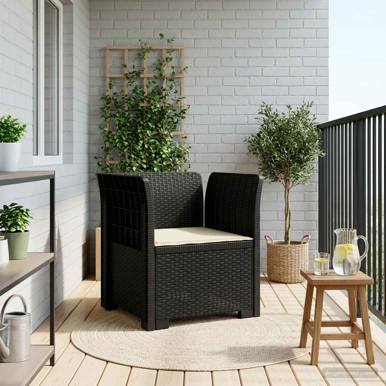 1-Sitzer Sessel mit Kissen Rattan-Look PP Anthrazit