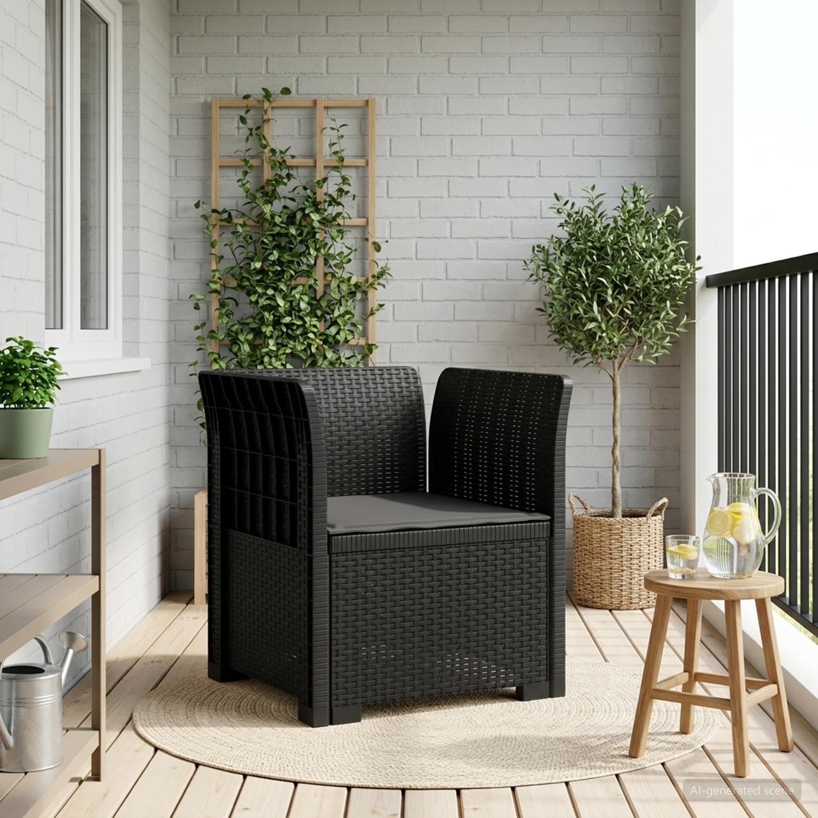 1-Sitzer Sessel mit Kissen Rattan-Look PP Anthrazit