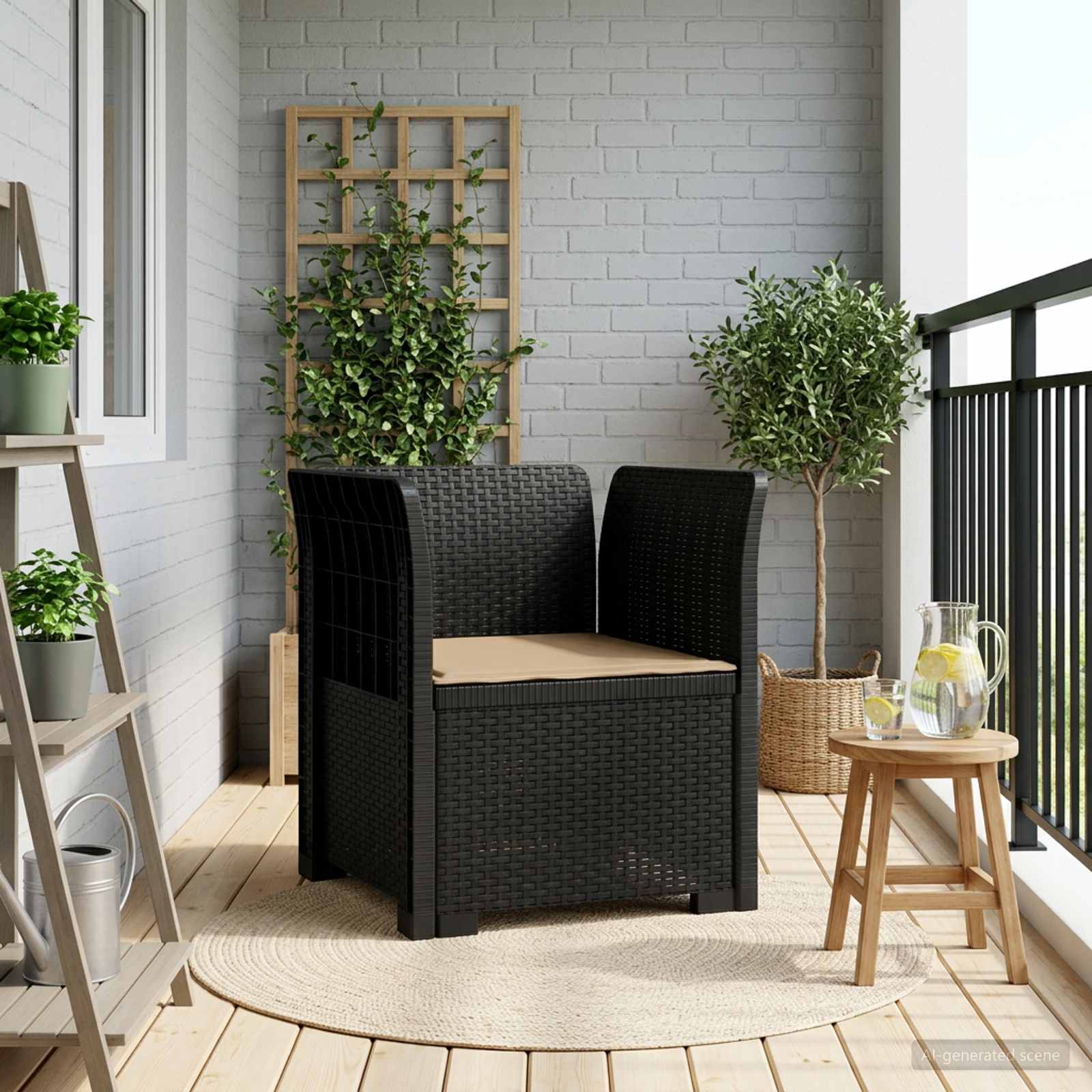 1-Sitzer Sessel mit Kissen Rattan-Look PP Anthrazit