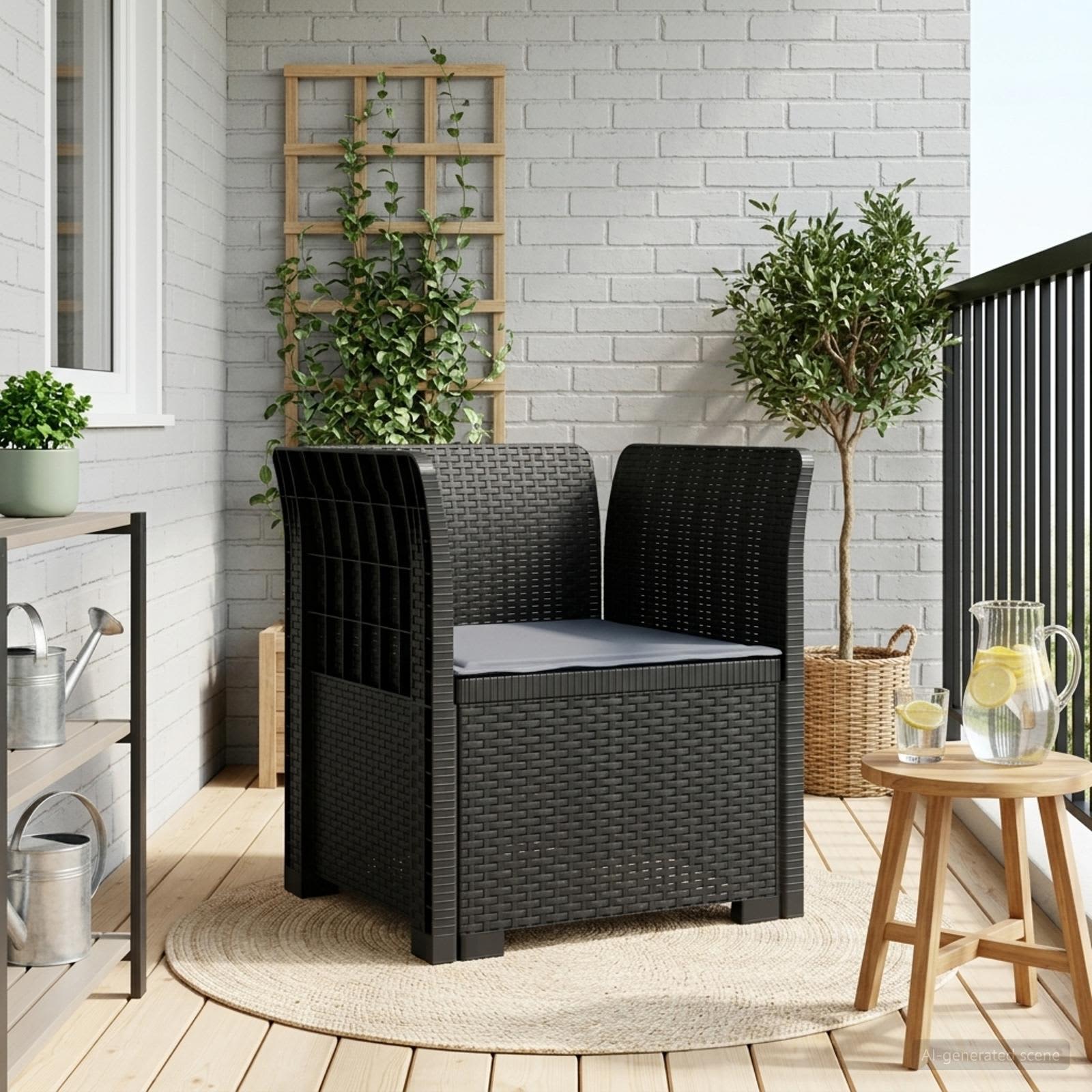 1-Sitzer Sessel mit Kissen Rattan-Look PP Anthrazit