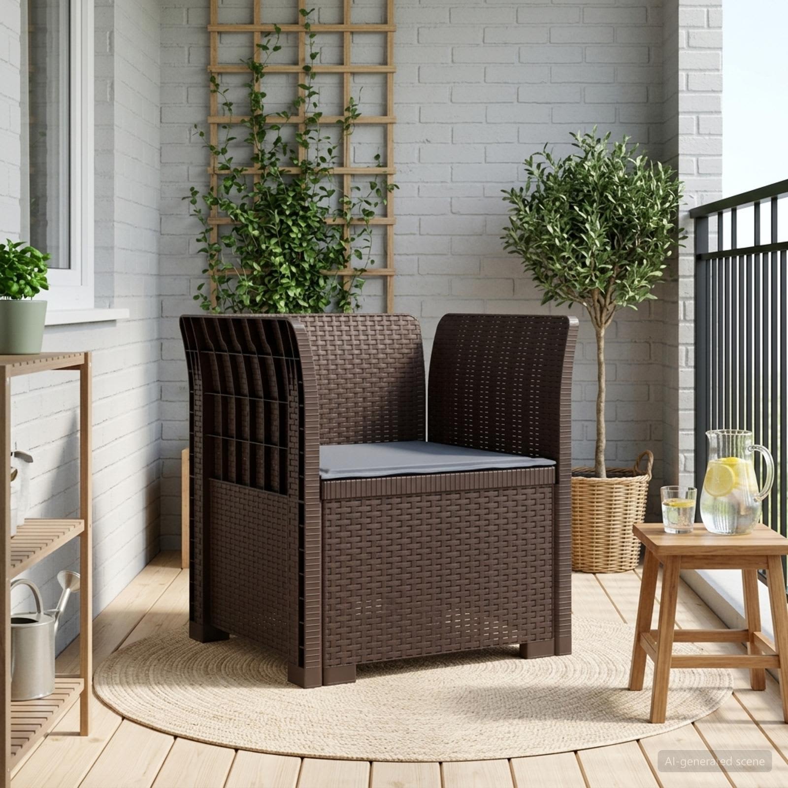 1-Sitzer Sessel mit Kissen Rattan-Look PP Braun