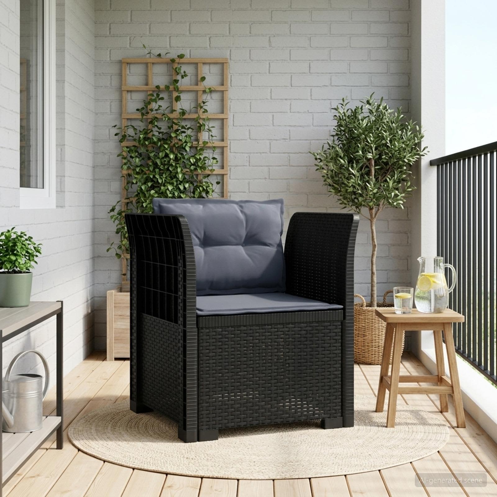 1-Sitzer Sessel mit Kissen Rattan-Look PP Anthrazit