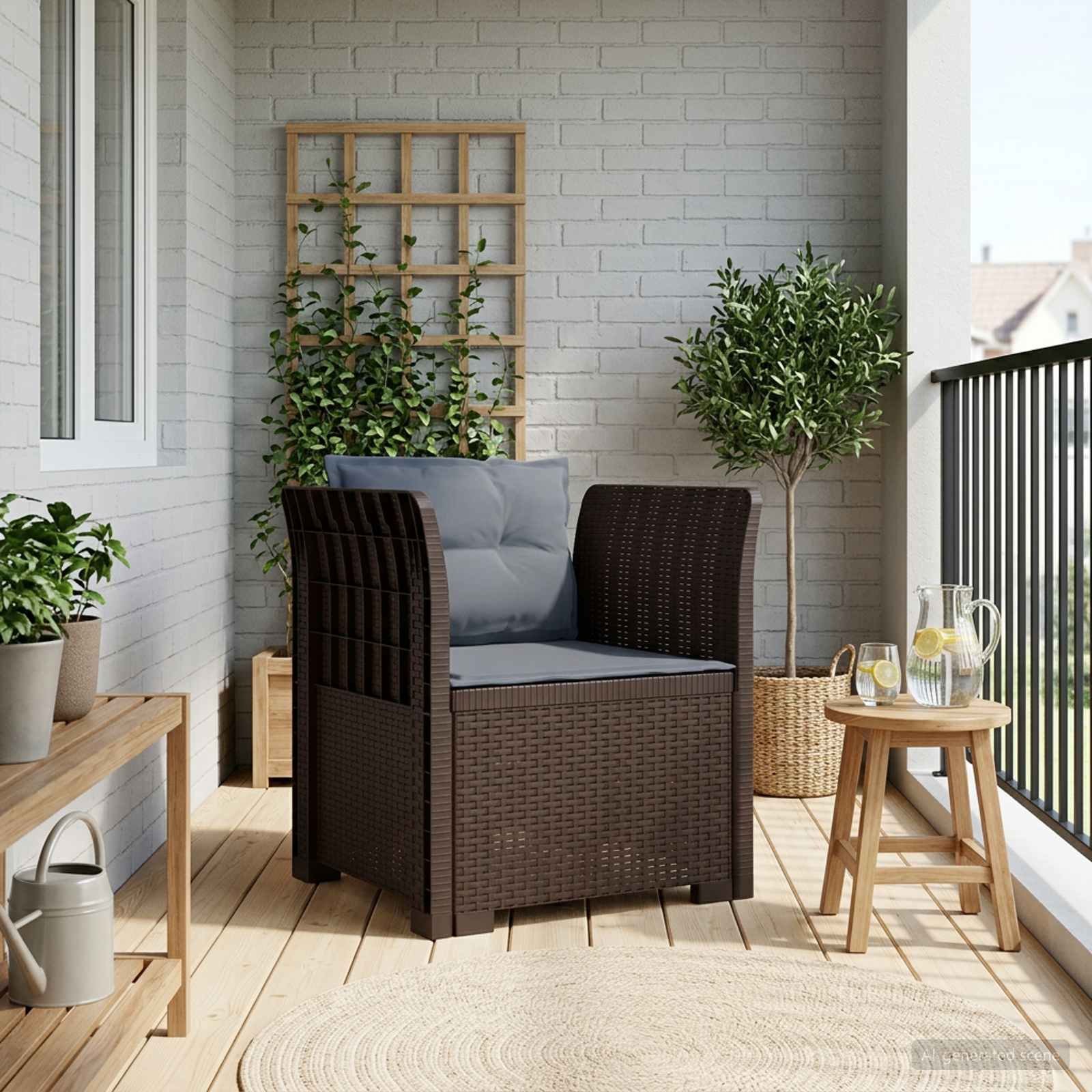1-Sitzer Sessel mit Kissen Rattan-Look PP Braun