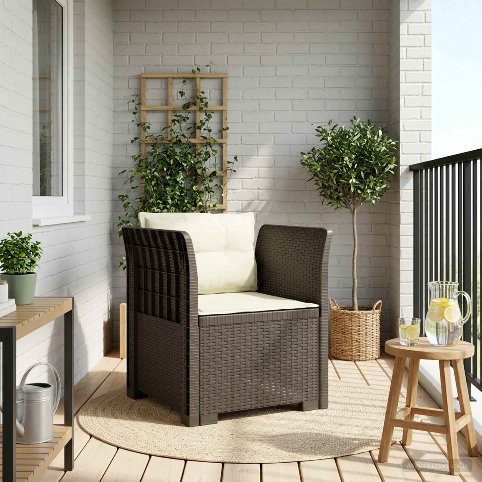 1-Sitzer Sessel mit Kissen Rattan-Look PP Hellgrau