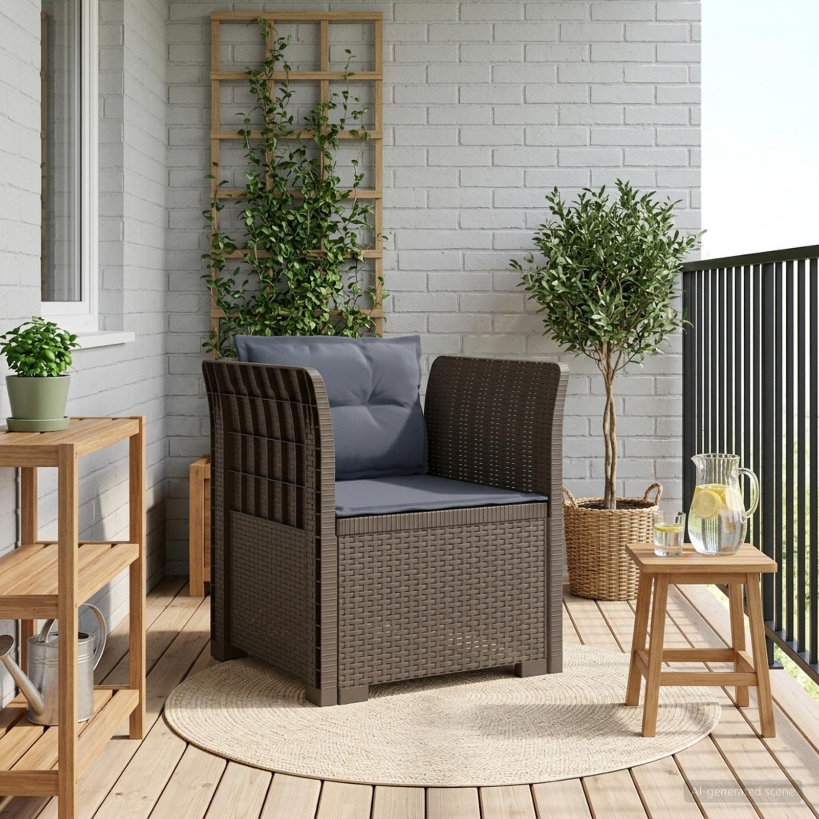1-Sitzer Sessel mit Kissen Rattan-Look PP Hellgrau