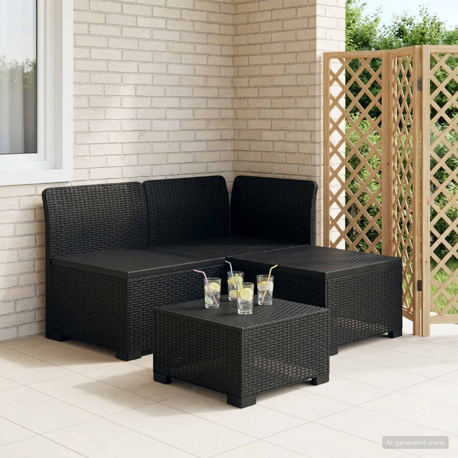 3-Sitzer Garten Sofa Rattan Look PP Anthrazit