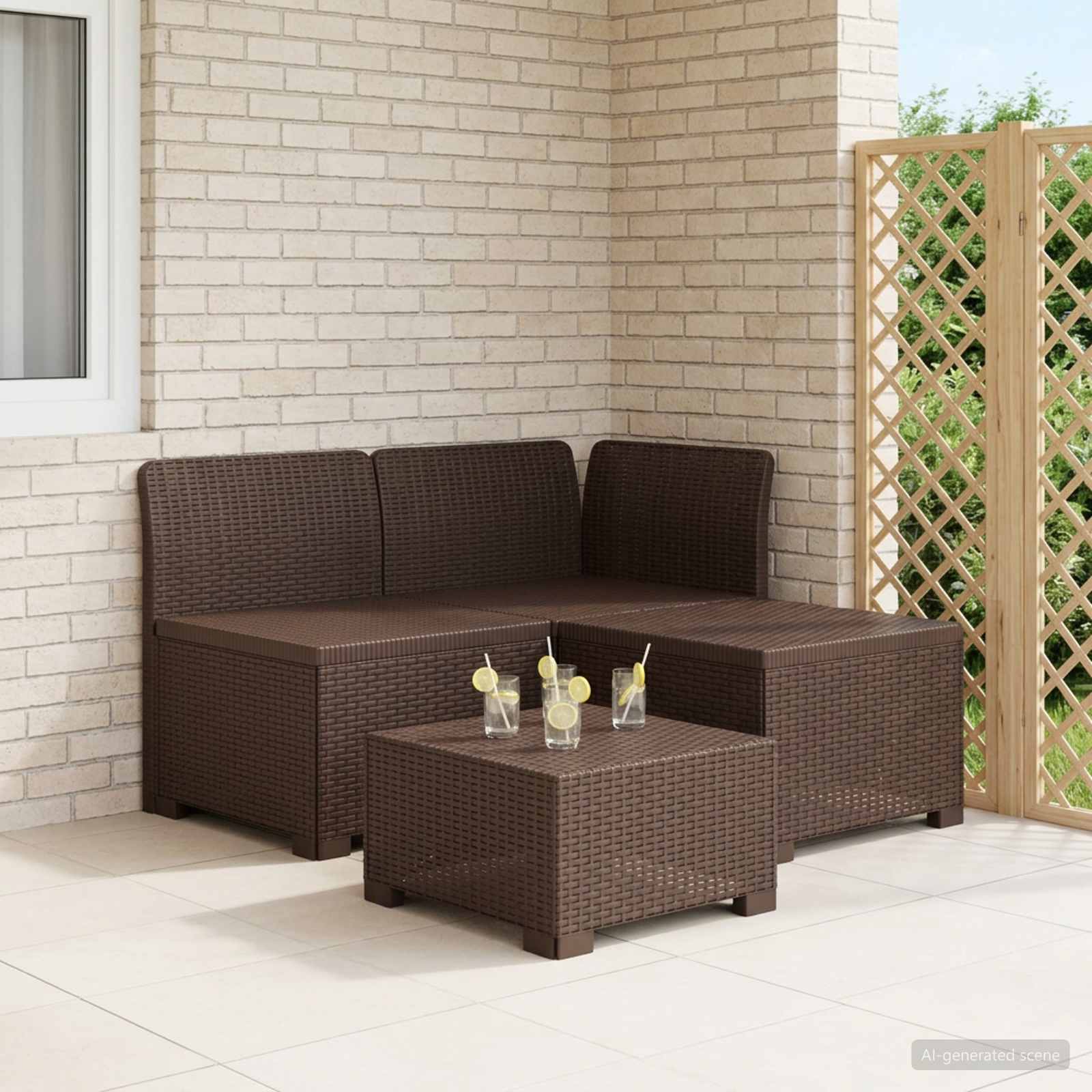 3-Sitzer Garten Sofa Rattan Look PP Braun