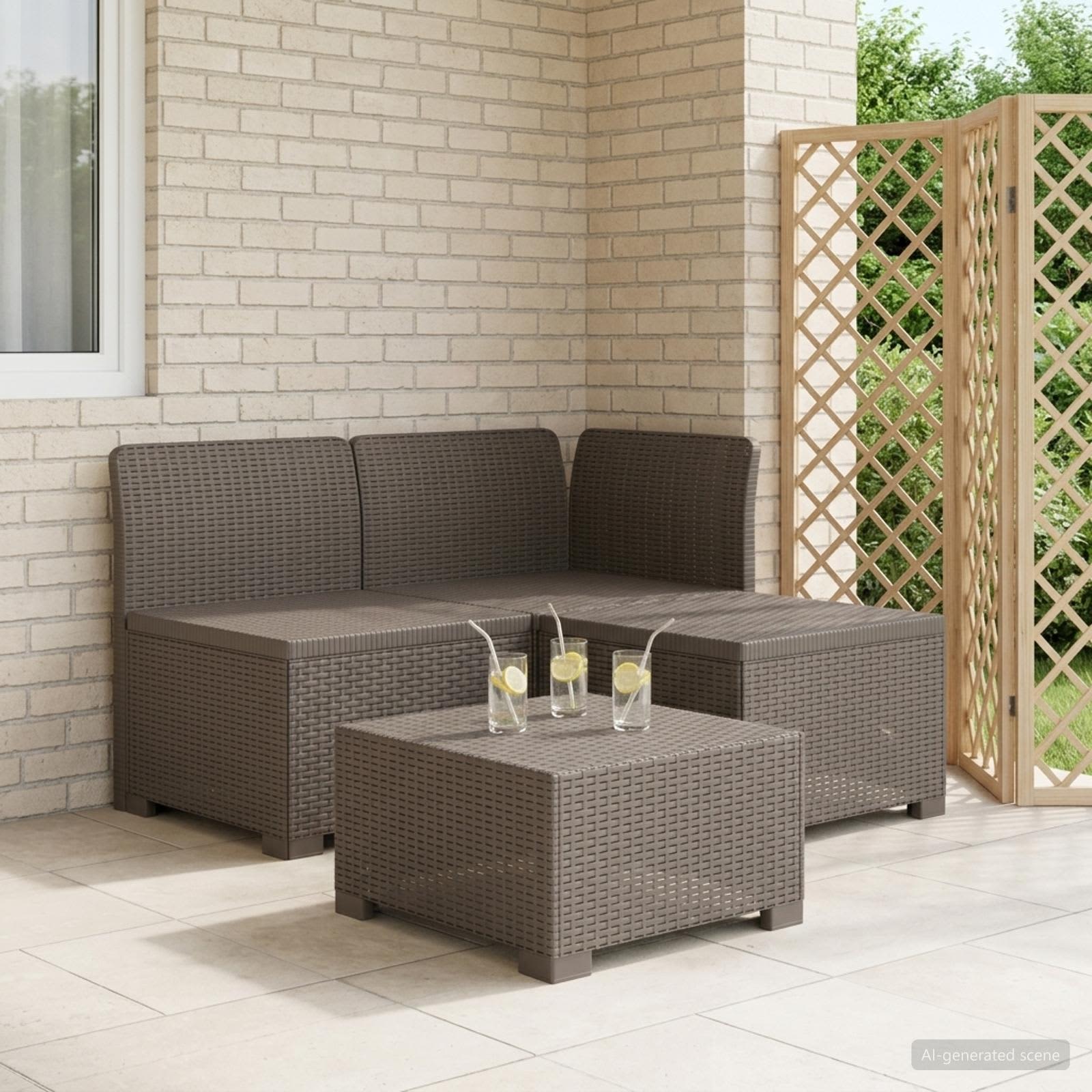 3-Sitzer Garten Sofa Rattan Look PP Hellgrau