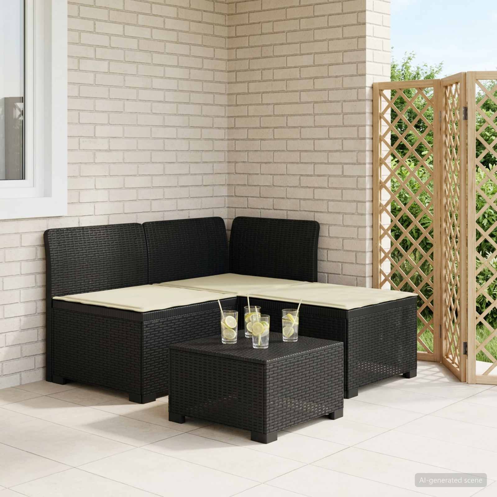 3-Sitzer Garten Sofa mit Kissen Rattan-Look PP Anthrazit