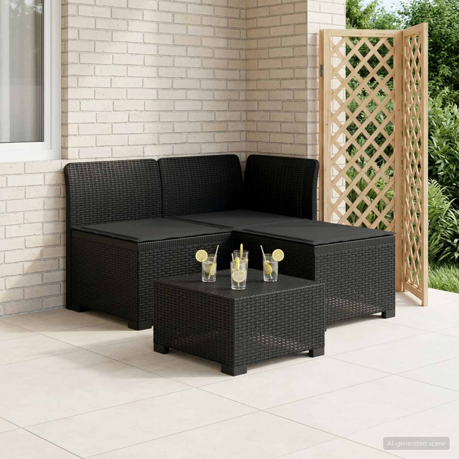 3-Sitzer Garten Sofa mit Kissen Rattan-Look PP Anthrazit