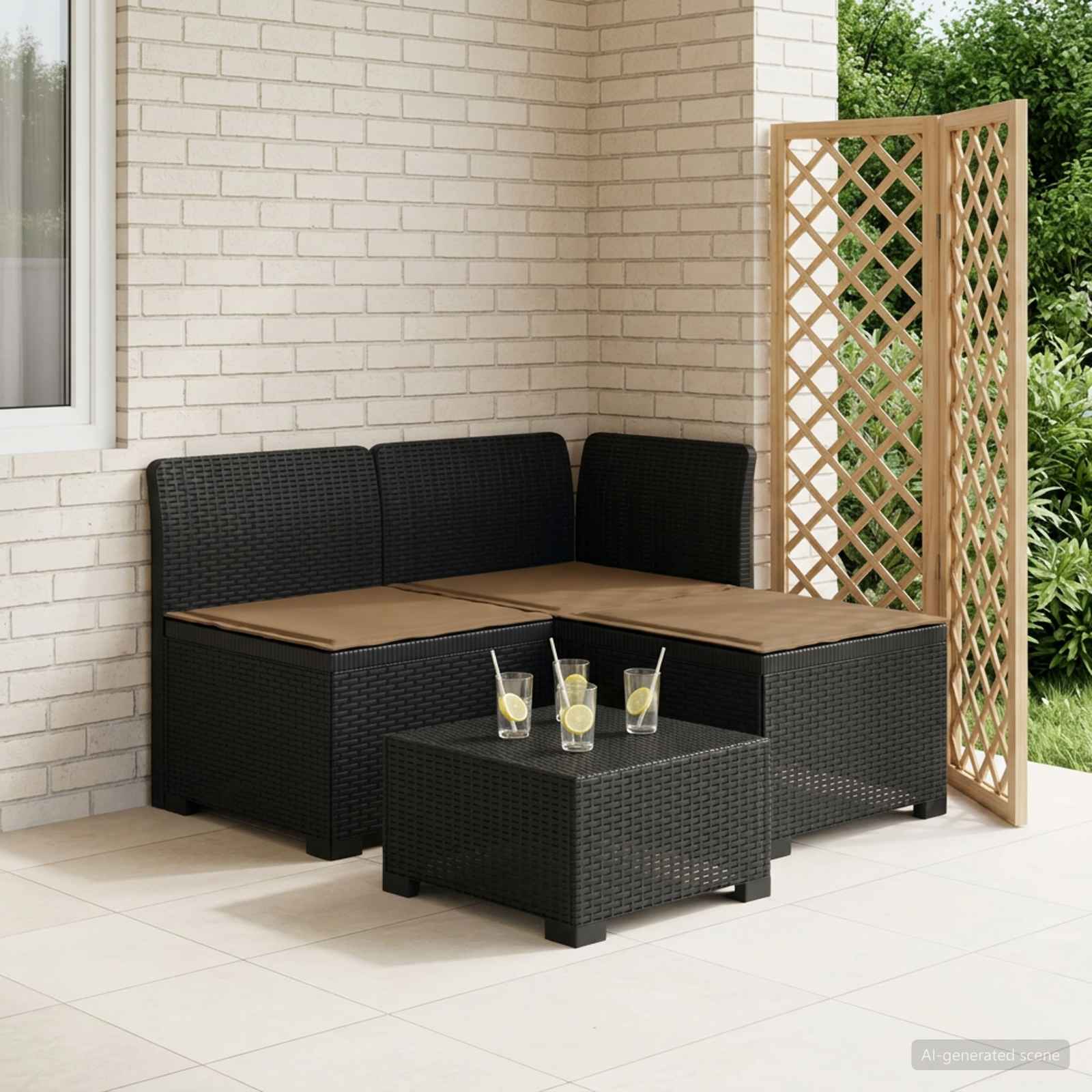 3-Sitzer Garten Sofa mit Kissen Rattan-Look PP Anthrazit