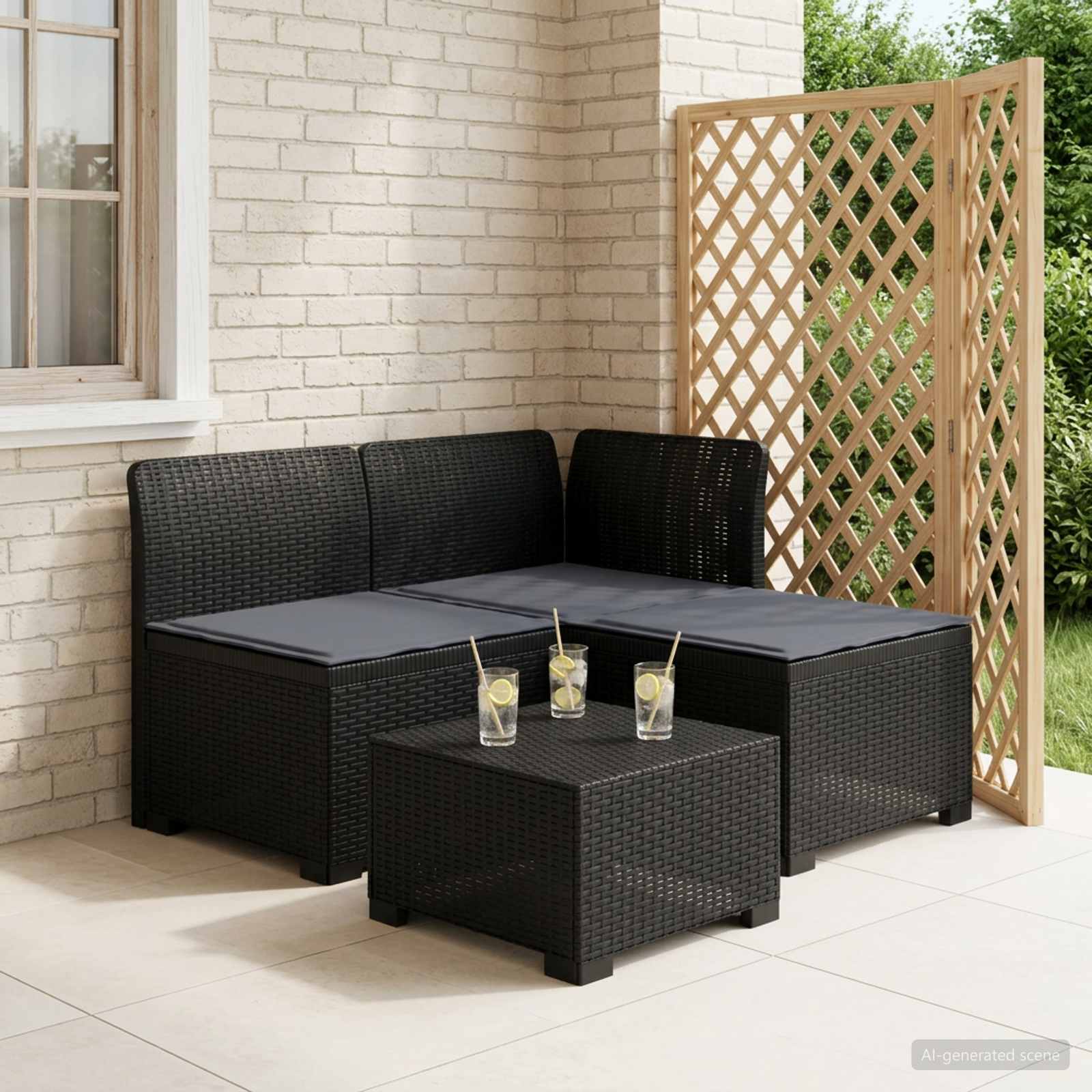 3-Sitzer Garten Sofa mit Kissen Rattan-Look PP Anthrazit